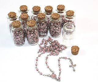 12 Bible Rosary in Glass Jar Bottle Beads Beaded Pink and Silver Catholic Crucifix Necklace Lot Holy