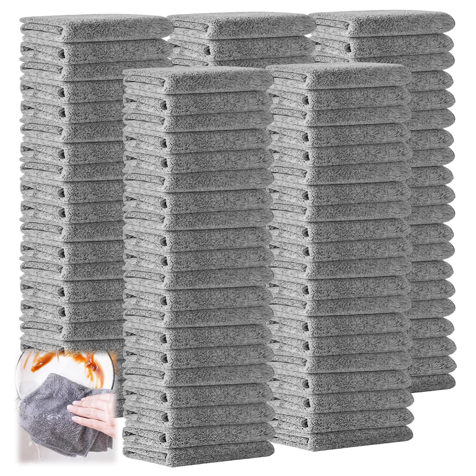Trapos de cocina reutilizables, paños de limpieza, paños de microfibra, paños de cocina, paños de cocina, paños de cocina de carbón de bambú, mesa gruesa, absorbente, fácil de limpiar (100)
