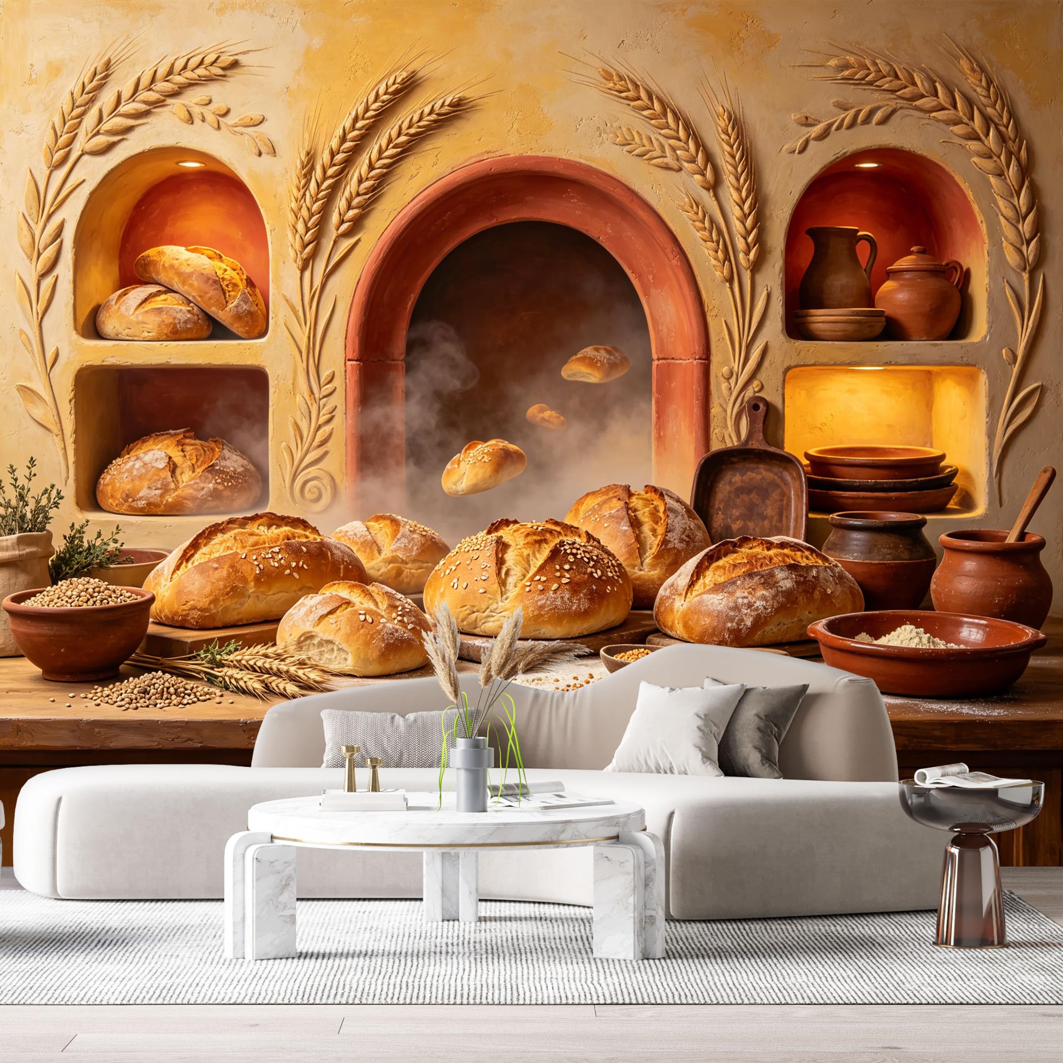 Custom Size Wall Murals Rustic Bakery Traditional Farmhouse Bread Oven Oil Painting 3D Trompe L'Oeil SelfAdhesiveWall Fabric Removable Wallpaper Wall Decor for Living Room Bedroom Bathroom