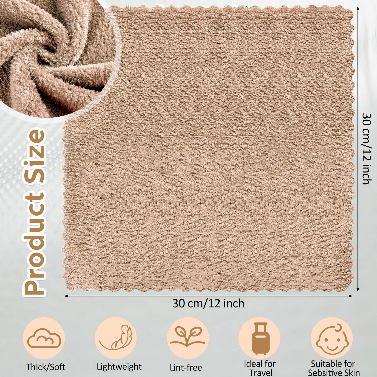 Newwiee 100 paños de baño de secado rápido a granel, 12 x 12 pulgadas, toallas faciales de microfibra suave para tu cuerpo, toallas faciales para spa (café)