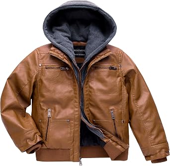 Boys Faux Leather Jacket Windproof Warm Winter Coat Kids Bomber Outerwear Waterproof PU Motorcycle Jacket