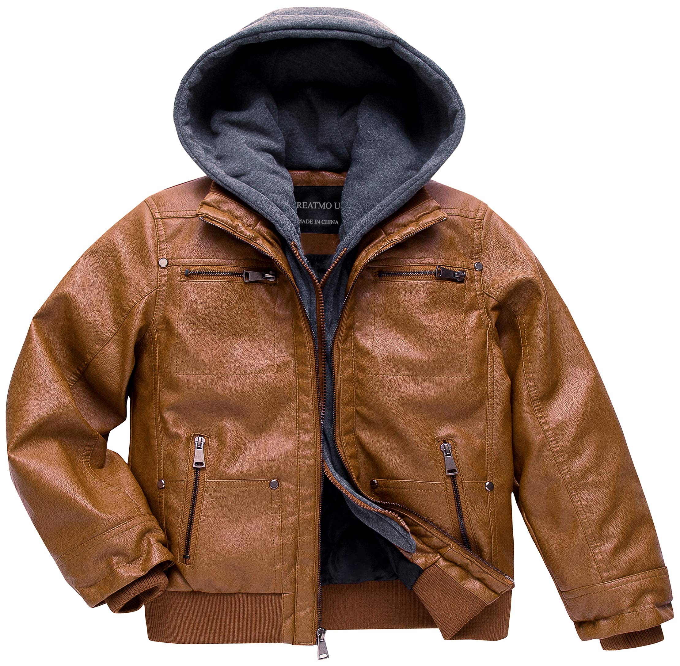 Boy's Faux Leather Jacket Windproof Warm Winter Coat Kids Bomber Outerwear Waterproof PU Motorcycle Jacket