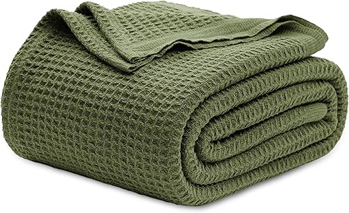 Bedsure - Mantas 100 % algodón tamaño King para cama, tejidas con punto gofre de 405 GSM, acogedoras, cálidas, suaves y livianas, para todas las