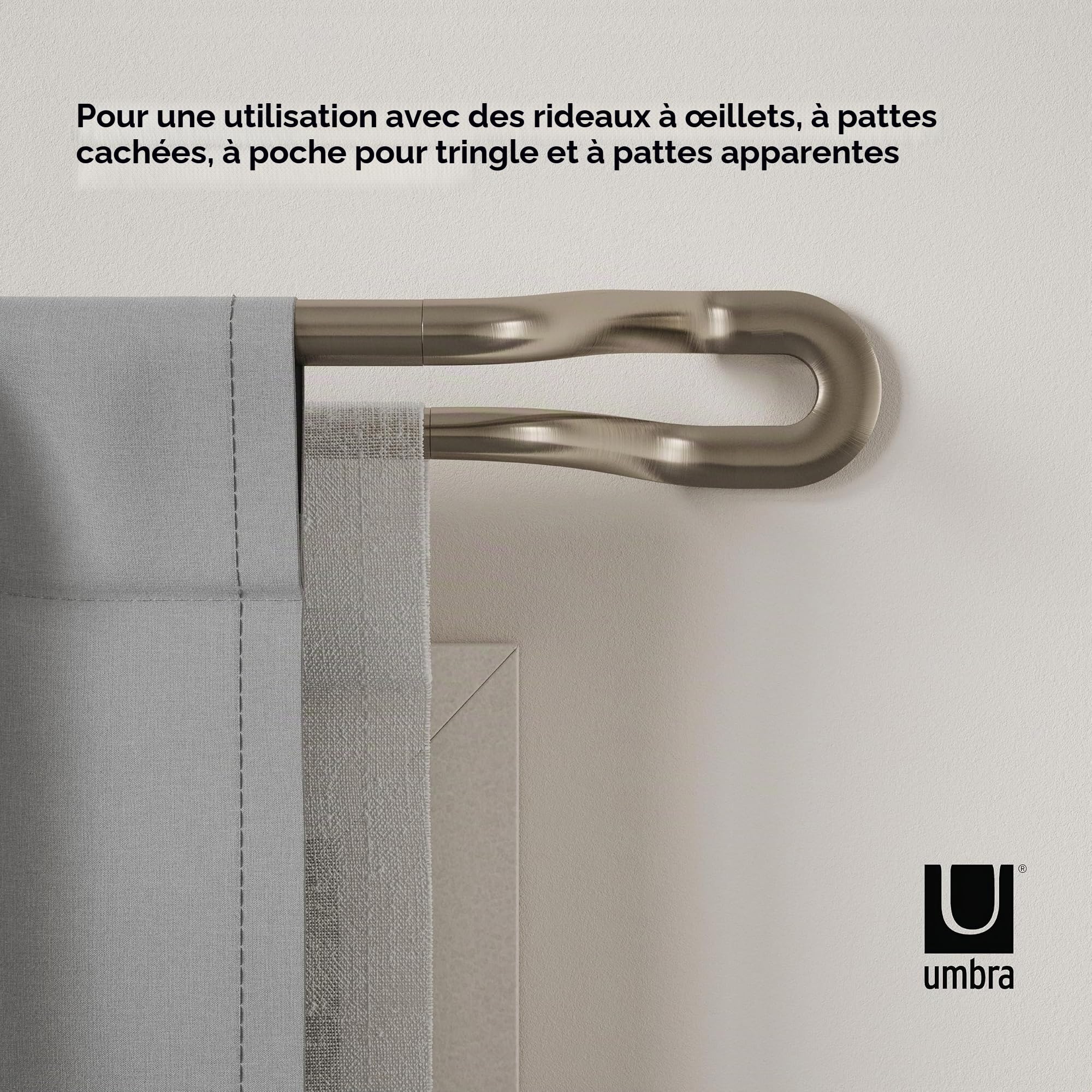 Umbra Midnight Tringle à Rideaux Double avec extrémités arrondies pour Une obscurcissement idéal de la pièce, 107-305 cm, diamètre 19 mm, Nickel