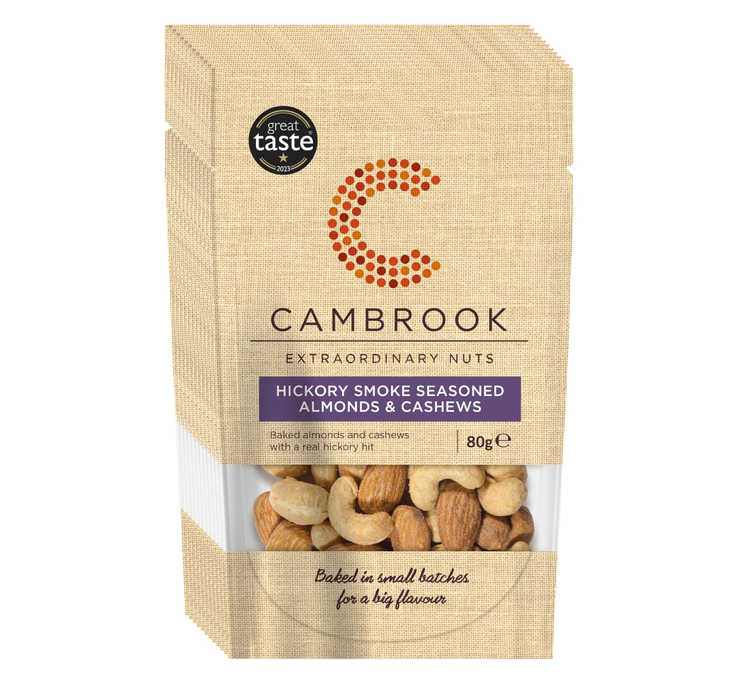 Cambrook - Hickory Smoke Seasoned Almonds & Cashews, 80g Bags, Pack of 12
