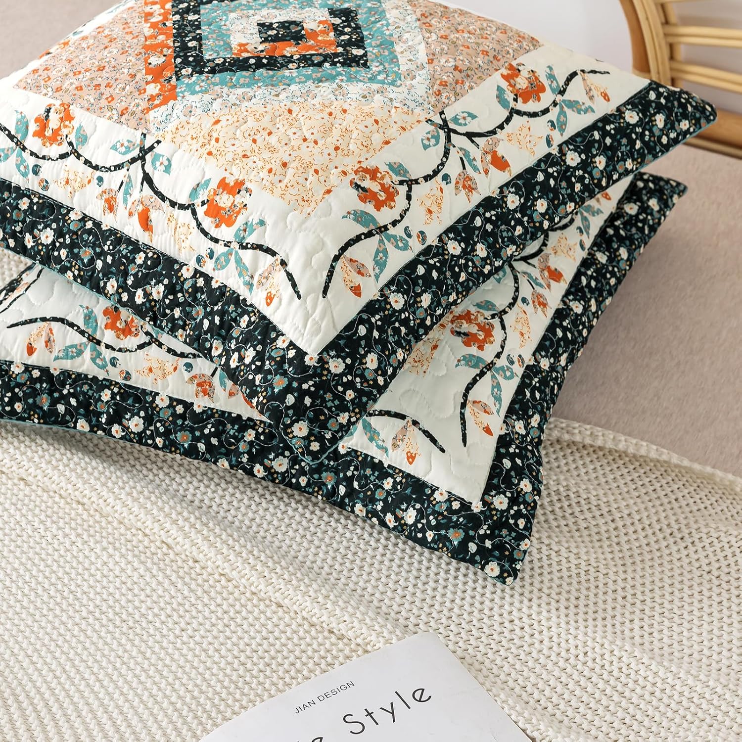 BEDIFANY 2 Pcs Floral Throw Pillow Covers with Cotton Filling, Decorative Neutral Accent Farmhouse Cushion Covers Pillowcase for Couch Sofa Bedroom Living Room Home Decor Outdoor,18×18 Inch