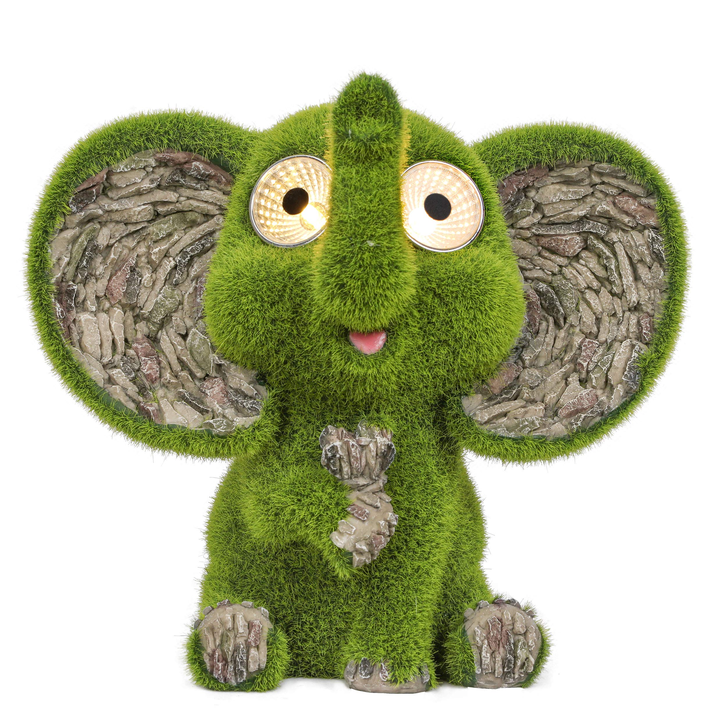 TERESA'S COLLECTIONS Garden Ornaments Outdoor, Green Elephant Statues with Bright Solar Light Eyes, Waterproof Resin Elephant Ornaments, New Year Gifts, Indoor Outdoor 23CM