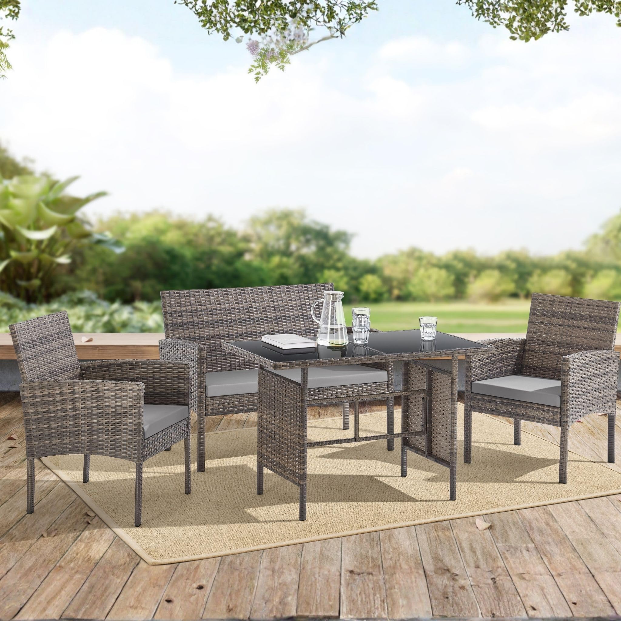 EVRE Porto Rattan Garden Furniture 4 Seater Outdoor Furniture Set including Garden Sofa