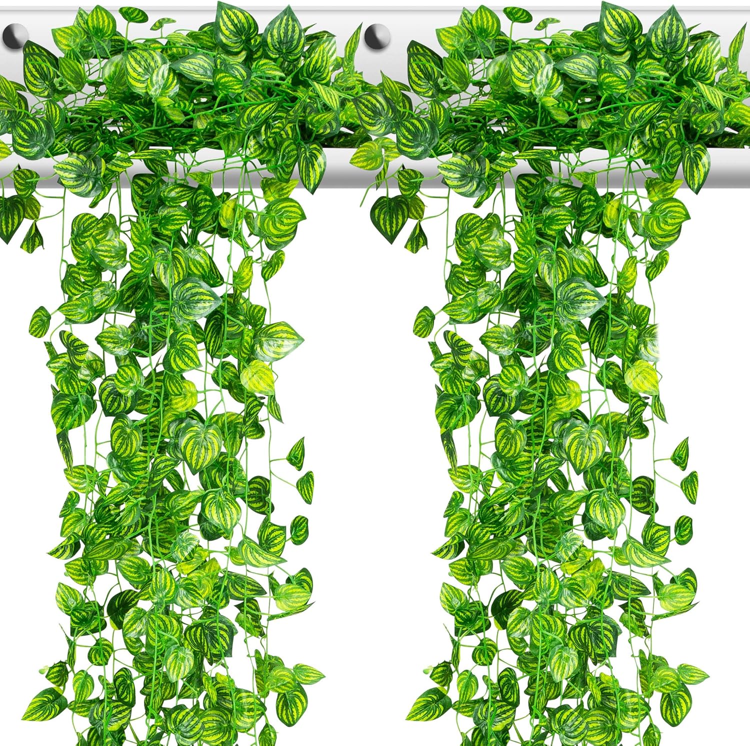 SEVINE 10 Strands [Watermelon Design Leaves] Artificial Vine Leaves, Fake Greenery, Hanging Garland, Decorative Green Foliage Home Office Wall Décor Garden Wedding Decoration 70 Ft. Nontoxic