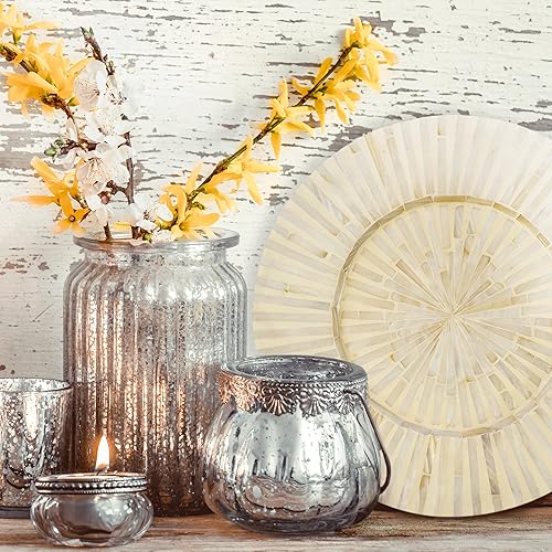 Miniatura 6 de Artera Charger - Juego de 2 platos decorativos de madreperla para exhibición, cargadores de madera para platos llanos