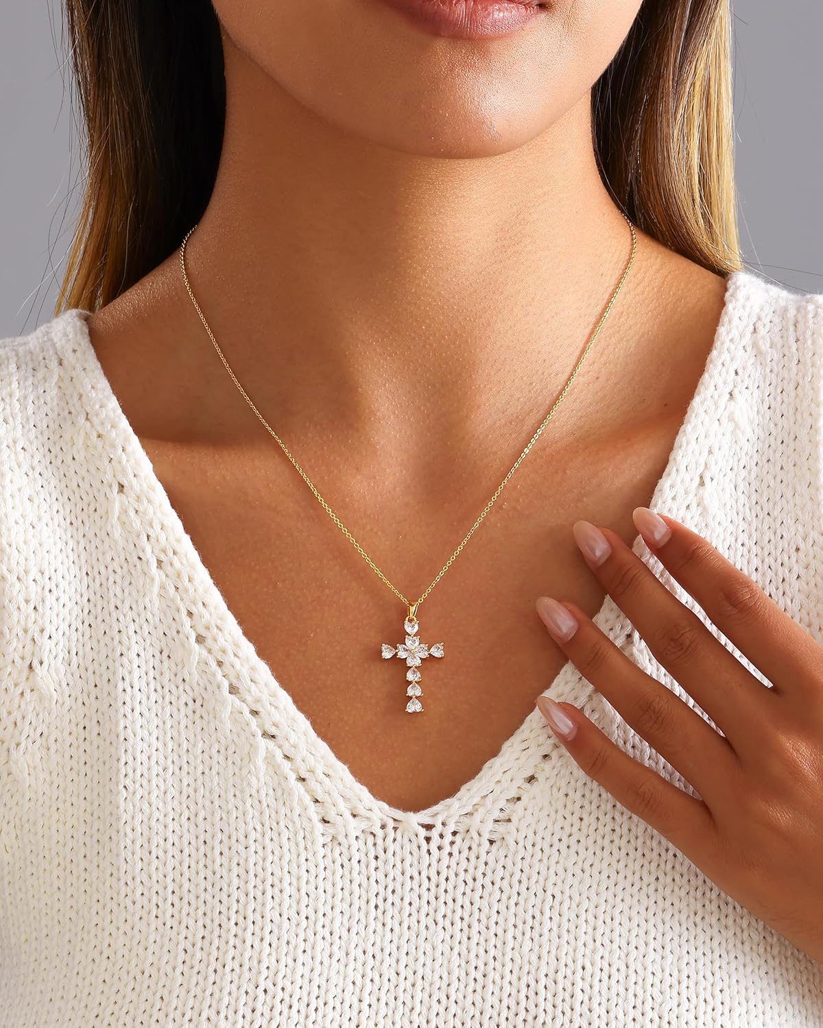 Cross Necklace for Women, 14K Gold Plated Cubic Zirconia Cross Pendant Necklace, Trendy Christian Jewelry Gifts for Baptism First Communion Christmas - Image 3