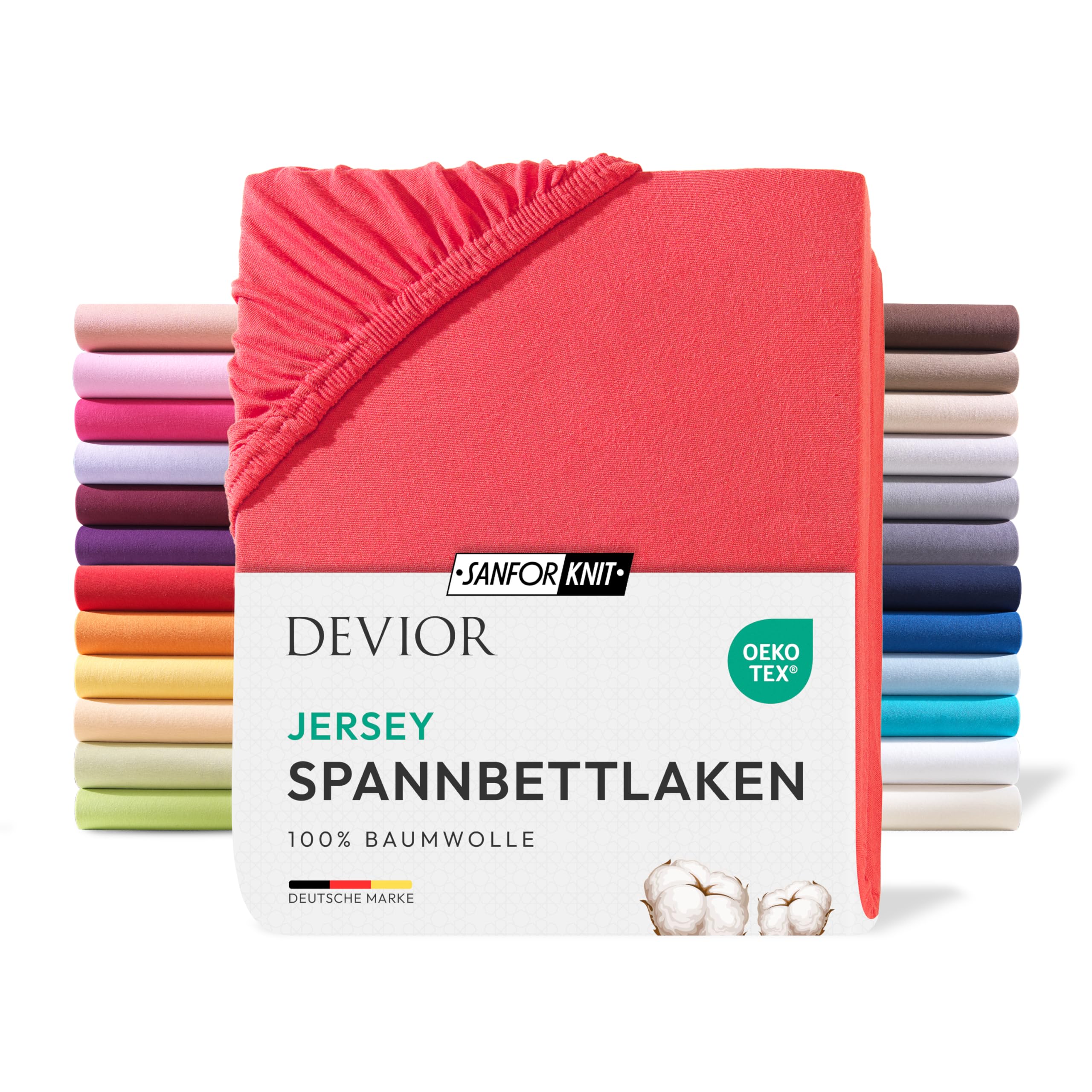 Devior Jersey Spannbettlaken 90x200cm - 100x200cm, 100% Baumwolle, Matratzenhöhe bis 22cm, Rot – 135 g/m² Anti-Statisches, atmungsaktives Bettlaken mit Einlaufschutz, Matratzenbezug Rot