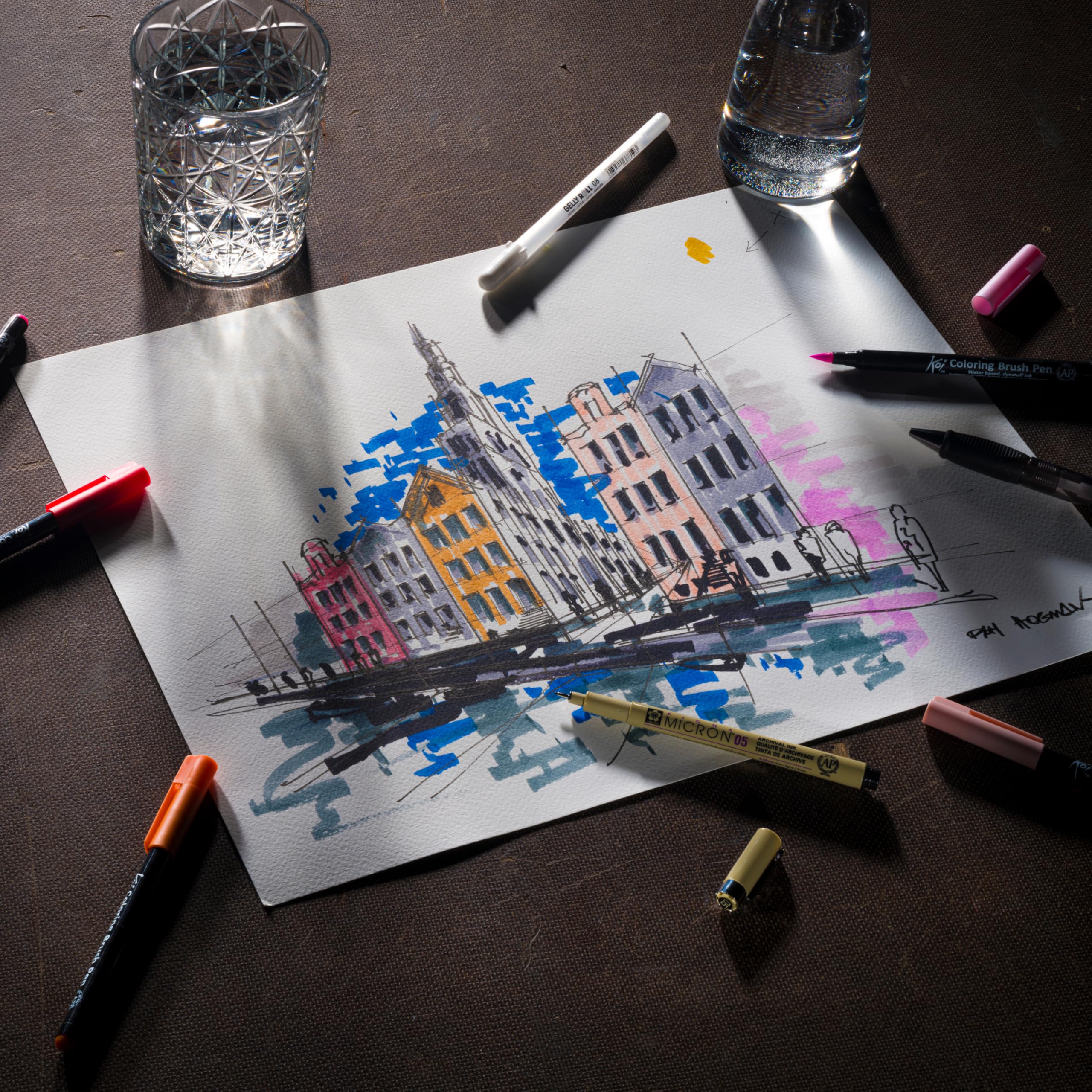 SAKURA Koi Acquerello Tascabile con 12 Colori | Set di Acquerelli Plein-Air con Pennello ad Acqua, Tavolozza e Spugna