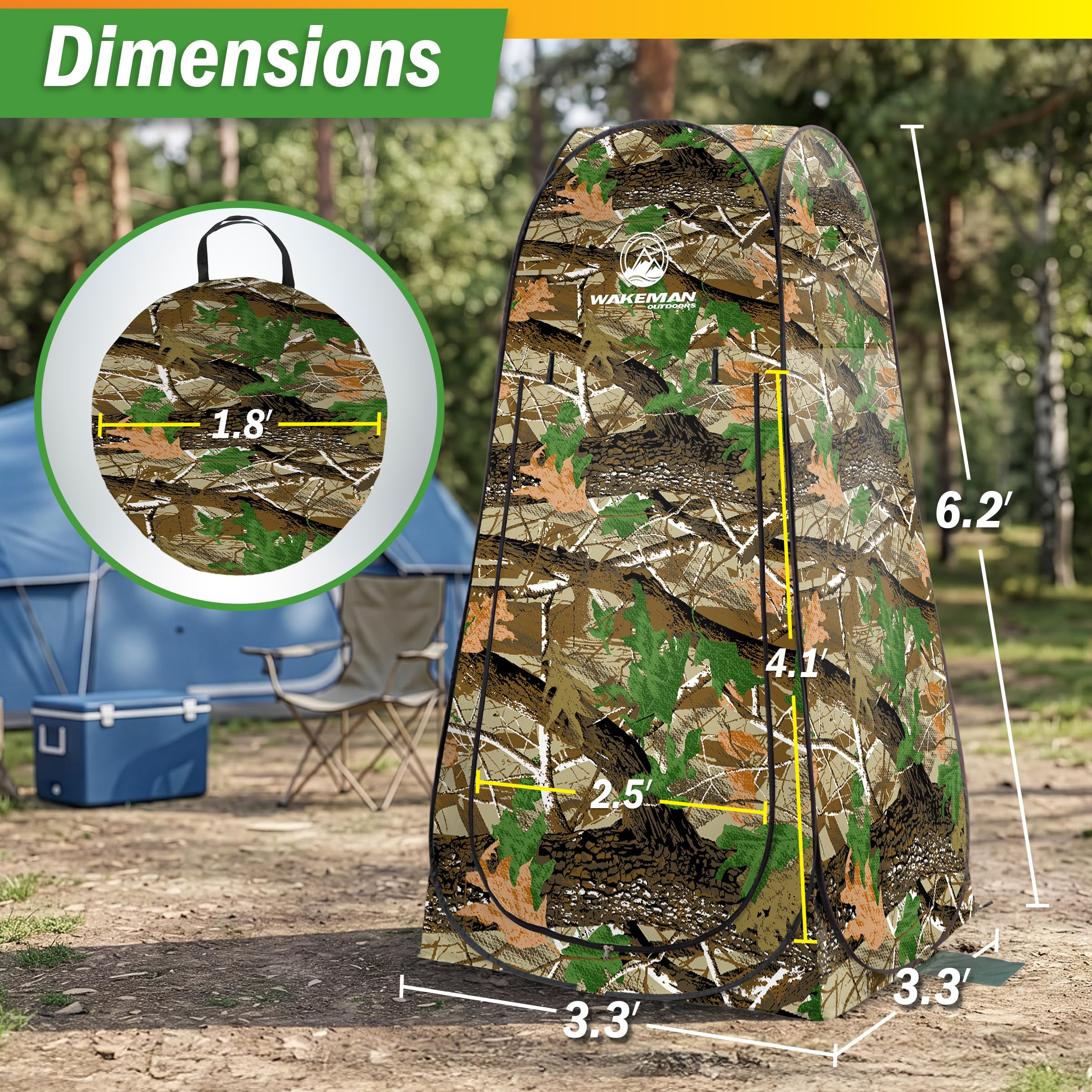 Wakeman Outdoors Pop-Up-Pod – Sichtschutz-Duschzelt, Ankleidezimmer oder tragbare Toilettenkabine mit Tragetasche für Camping, Strand oder Heckklappe (Camo)