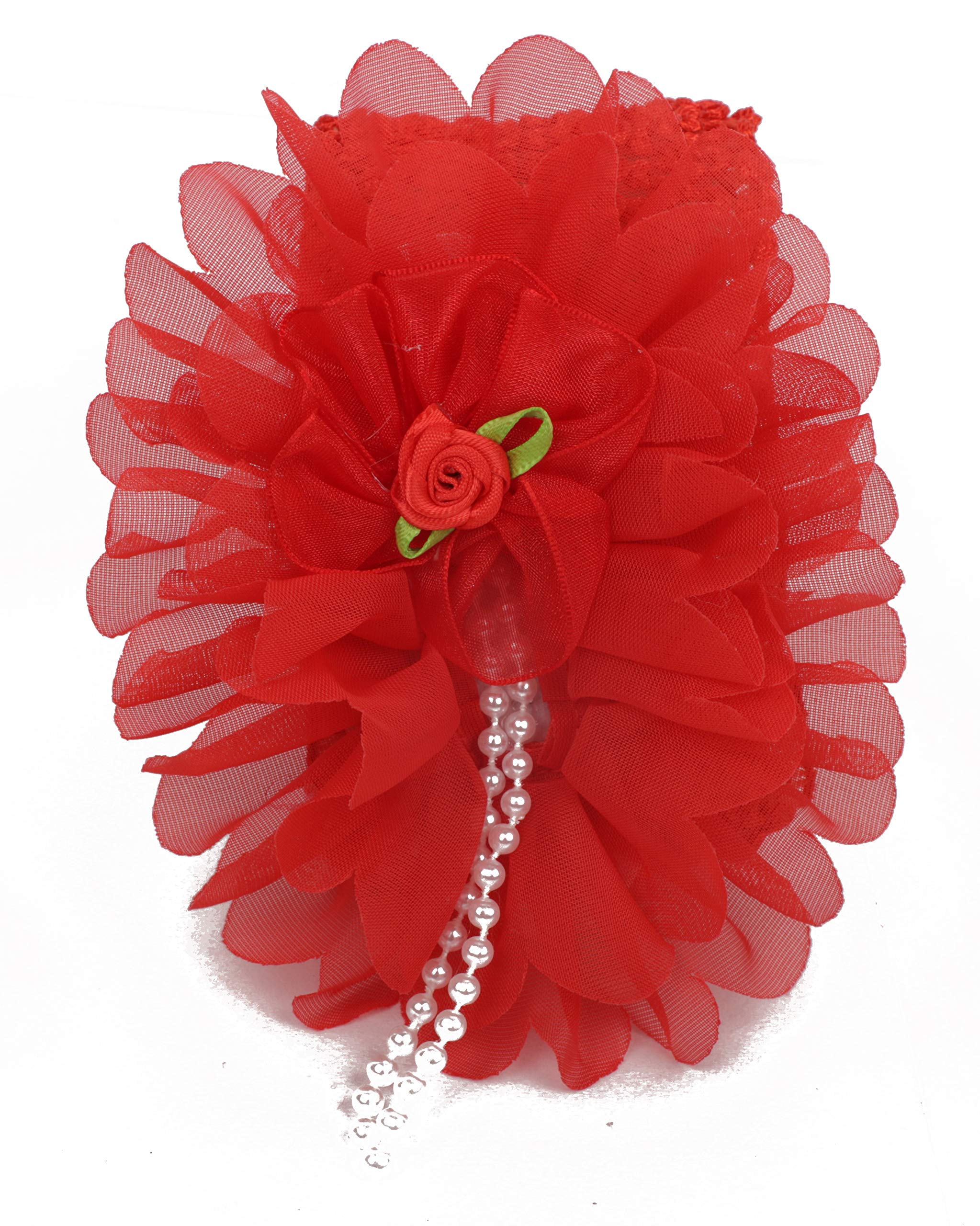 Yellow Bee Red Big Ruffle Flower Infant Hairband with Pearl Detailing, DE1104 - Image 2 thumbnail