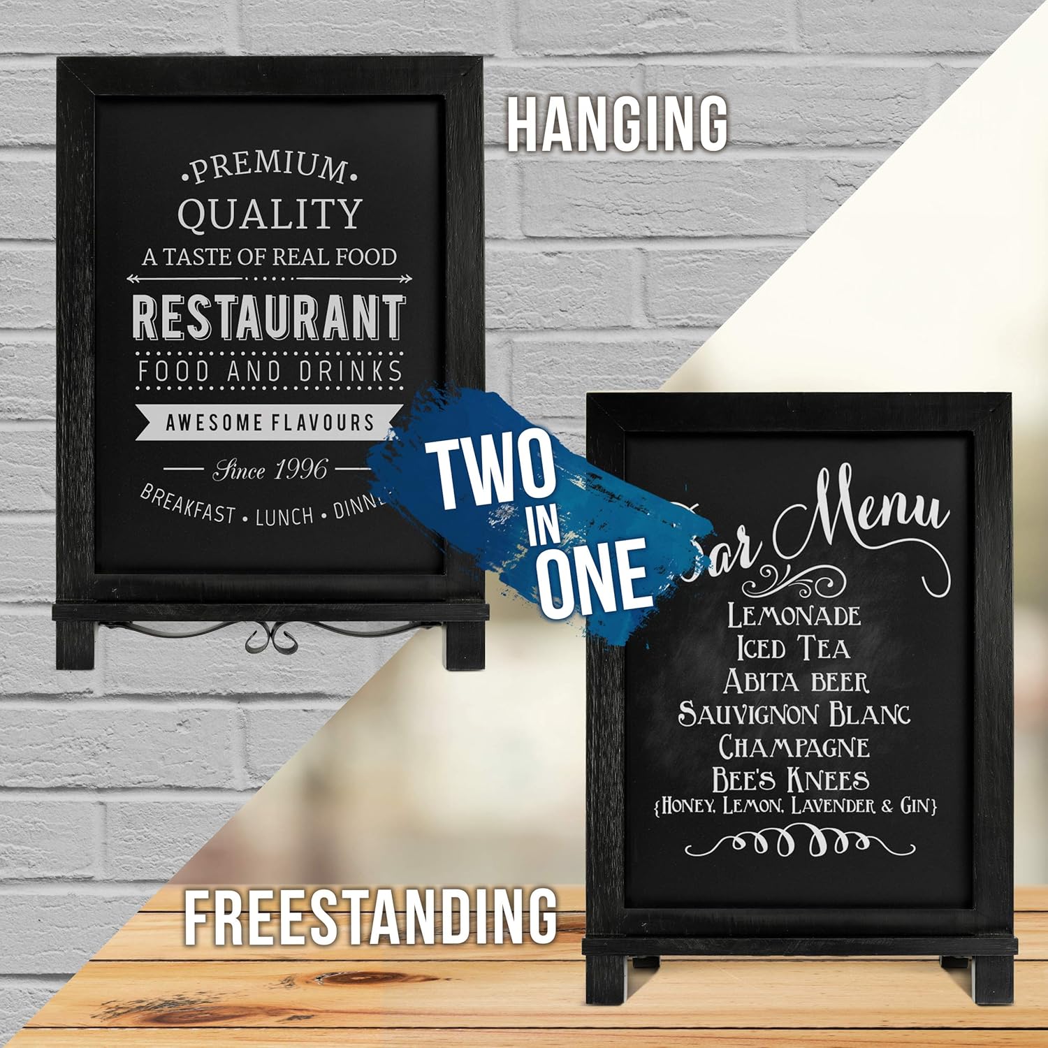 HBCY Creations Rustic Black Wooden Tabletop Chalkboard with Legs/Vintage Wedding Table Sign/Small Kitchen Countertop Memo Board/Antique Wooden Frame (12" x 17", 4- Black) : Office Products