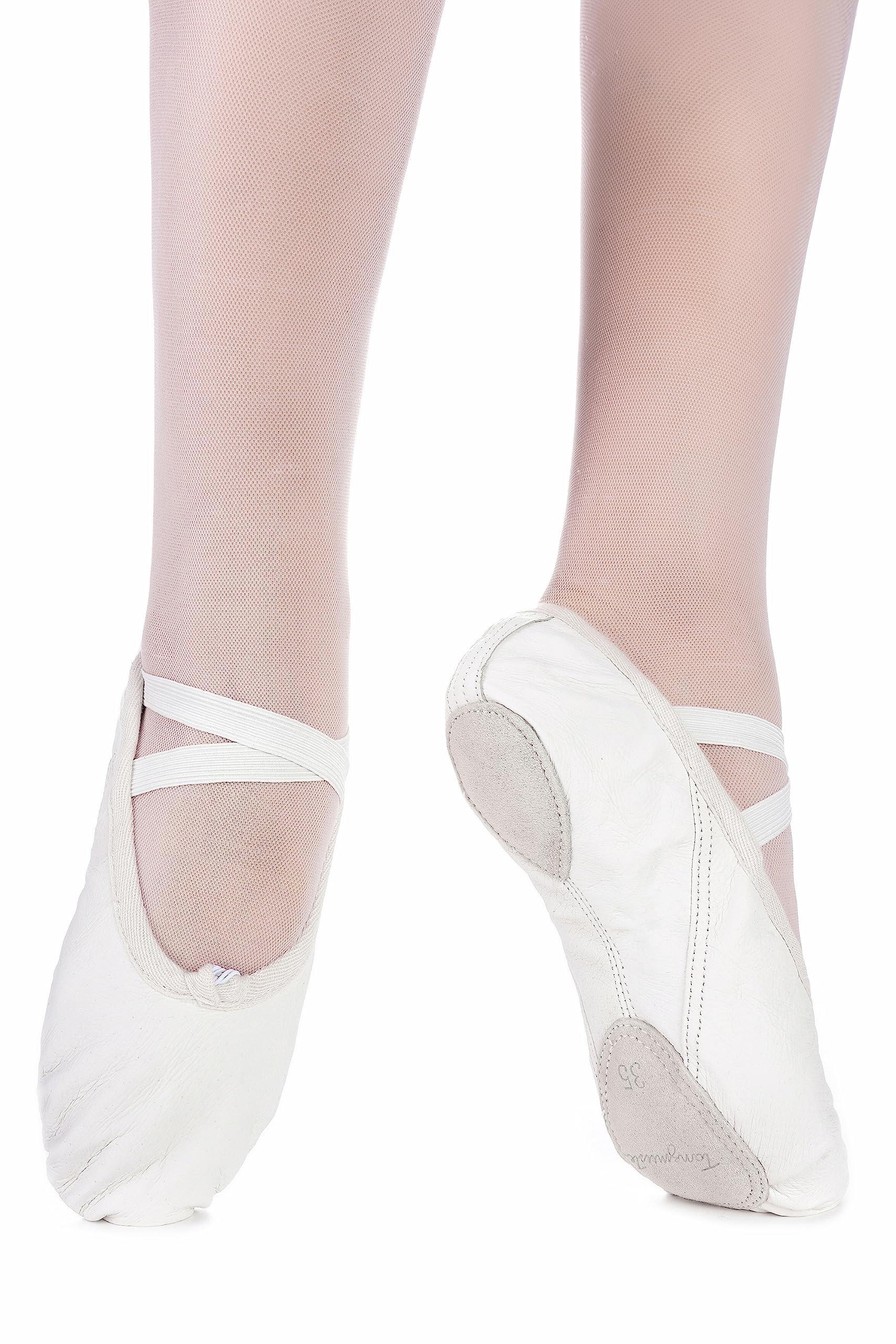tanzmuster Ballettschuhe Mädchen und Damen - Toni - Leder - Geteilte Ledersohle - Gr. 22-45 - Ballettschläppchen für Kinder und Erwachsene - Tanzschuhe fürs Ballett