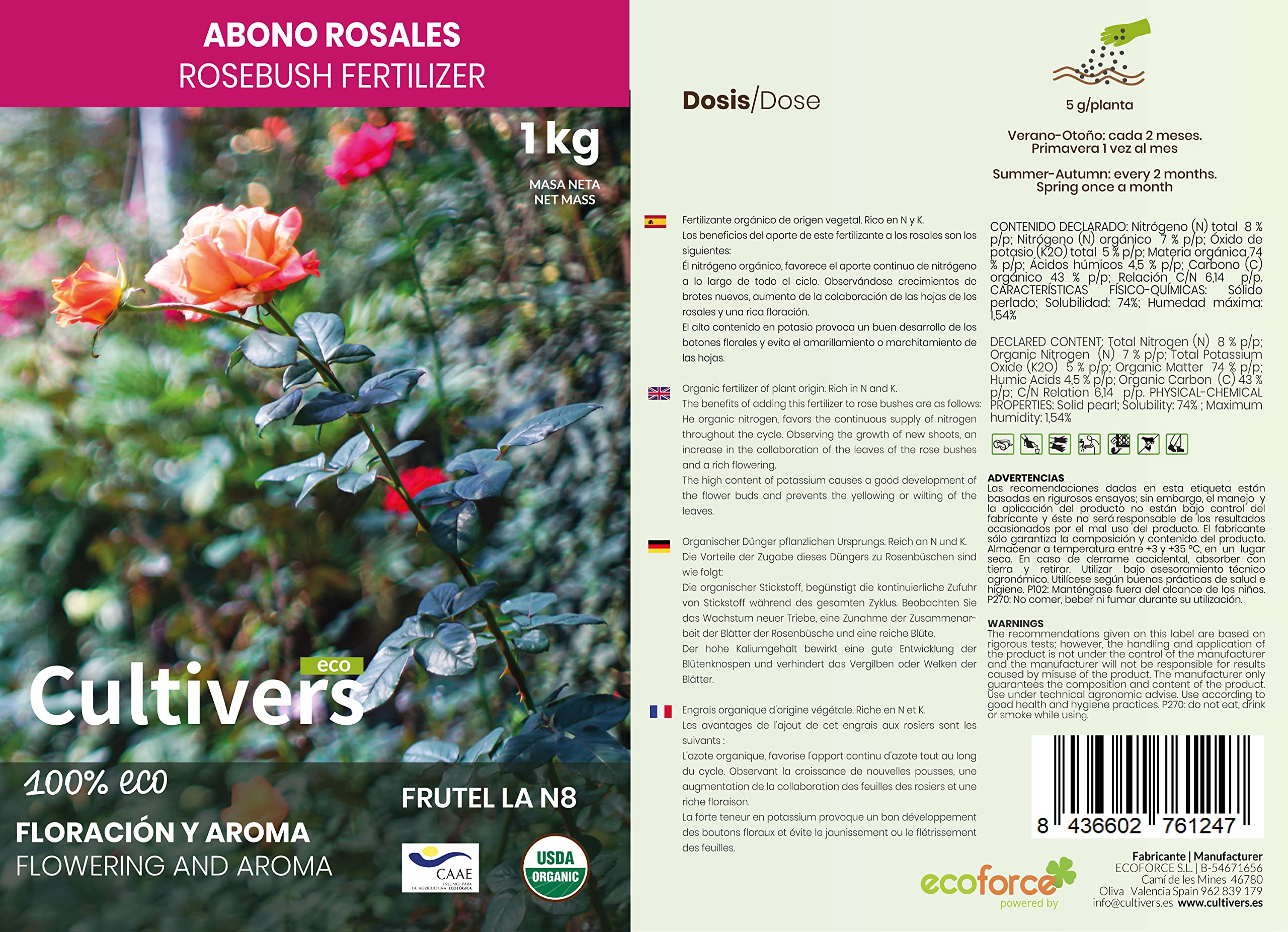 CULTIVERS Engrais pour Roses et Grimpantes 20 kg Biologique Végétalien