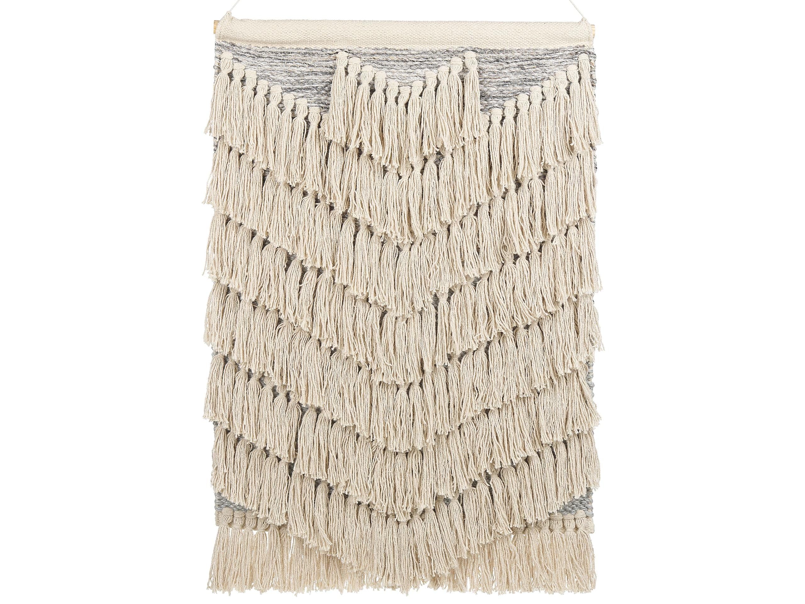 Beliani Wandbehang aus Baumwolle mit Fransen Handgewebte Boho Dekoration Beige Kotra
