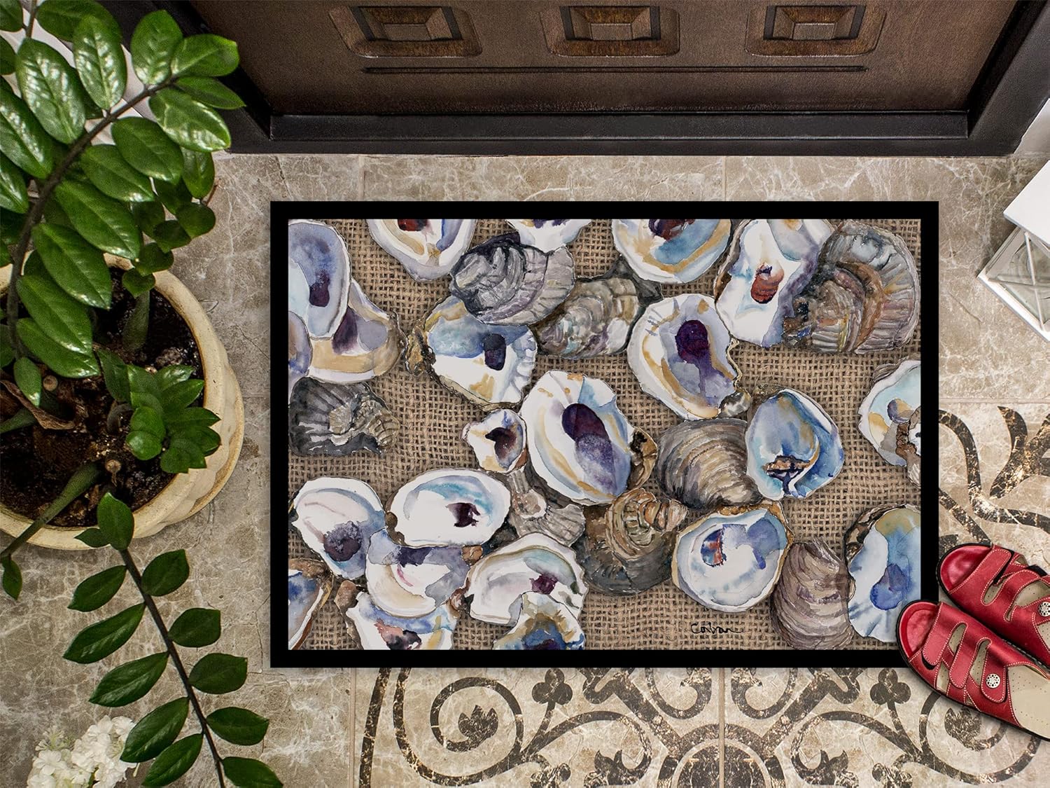 Caroline's Treasures 8734MAT Oyster Doormat 18x27 Front Door Mat Indoor Outdoor Rugs for Entryway, Non Slip Washable Low Pile, 18H X 27W