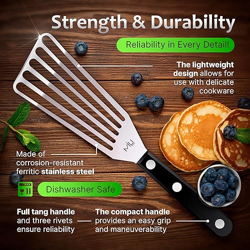 Miniatura 6 de MIU - Espátula de pescado de acero inoxidable flexible metal pulido girador ranurado de cocina versión mejorada