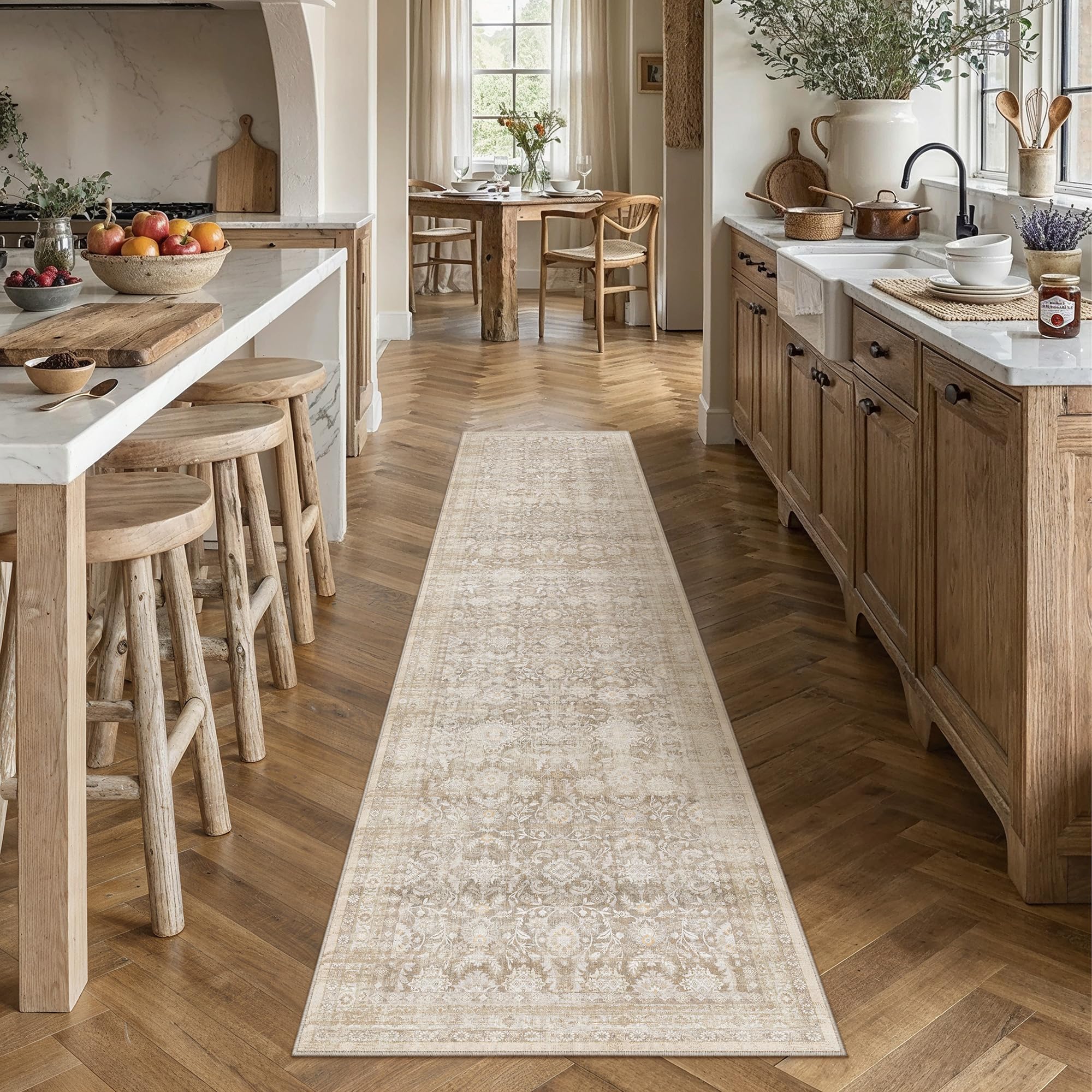 PureCozy Beige Runner Rugs for Hallway 80x300cm Washable Vintage Carpet — image 1
