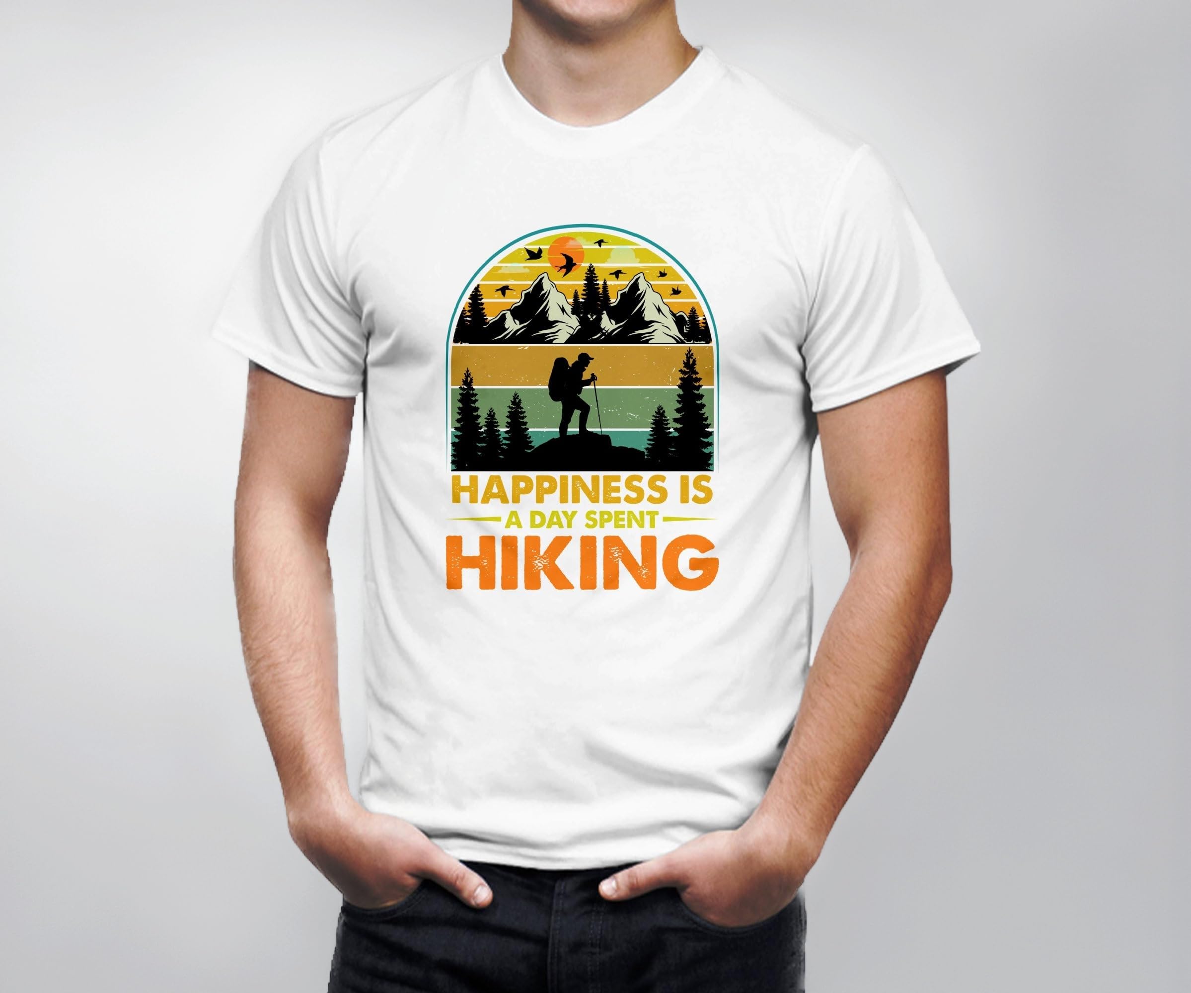 Hiking Graphic Tee, Outdoor Adventure T-Shirt, Mountain Sunset Nature Lover Gift, Unisex Hiking Apparel, Casual Wanderlust Clothing