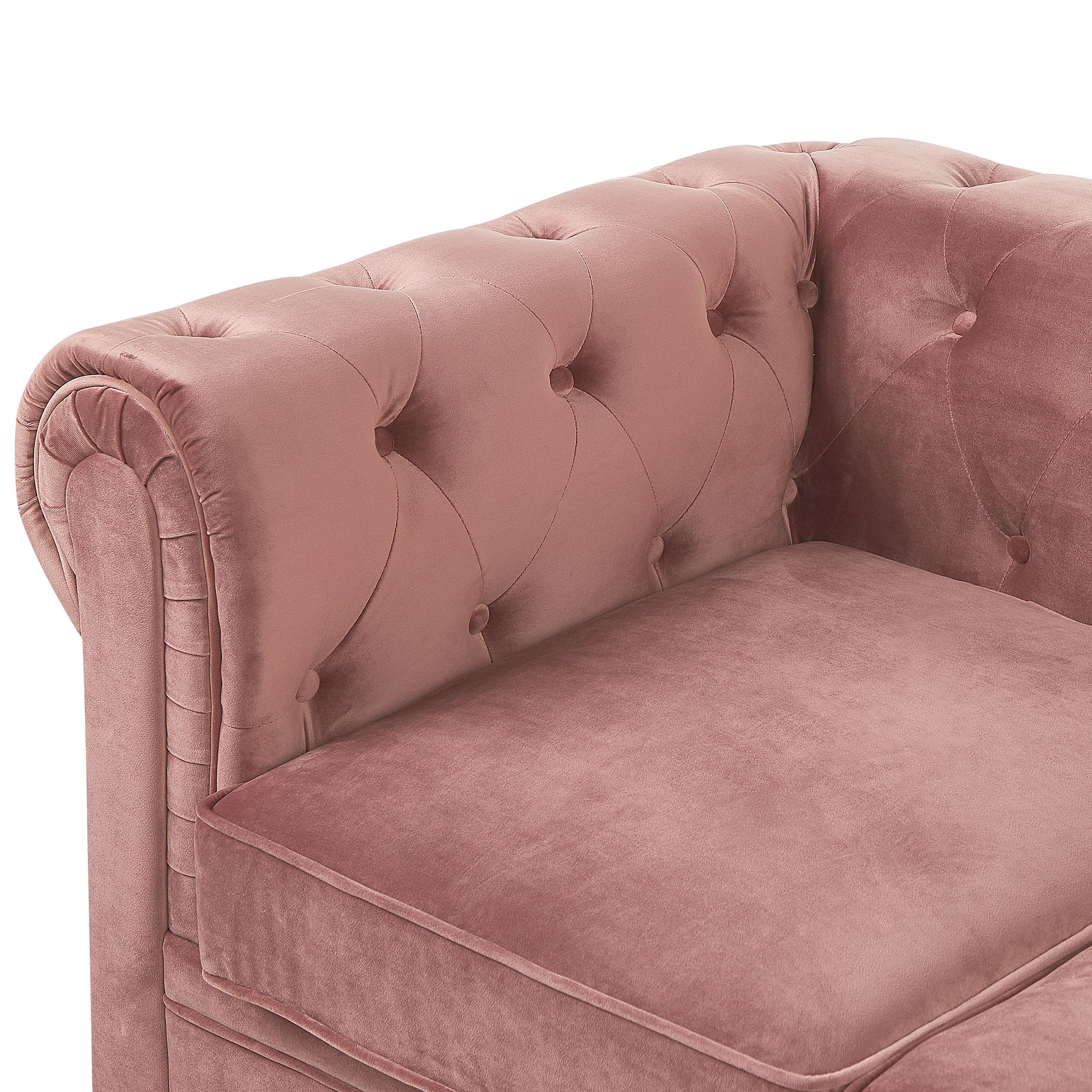 Beliani Conjunto de salón Chesterfield tapizado en Tela de Terciopelo Rosa sofá 3 plazas + sillón Patas de Madera Oscura Estilo contemporáneo Chesterfield