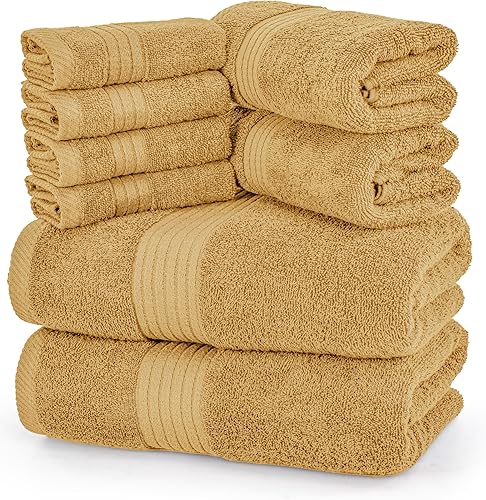 Utopia Towels Juego de toallas de 8 piezas, 2 toallas de baño, 2 toallas de mano y 4 paños de lavado, 100% algodón hilado en anillo altamente