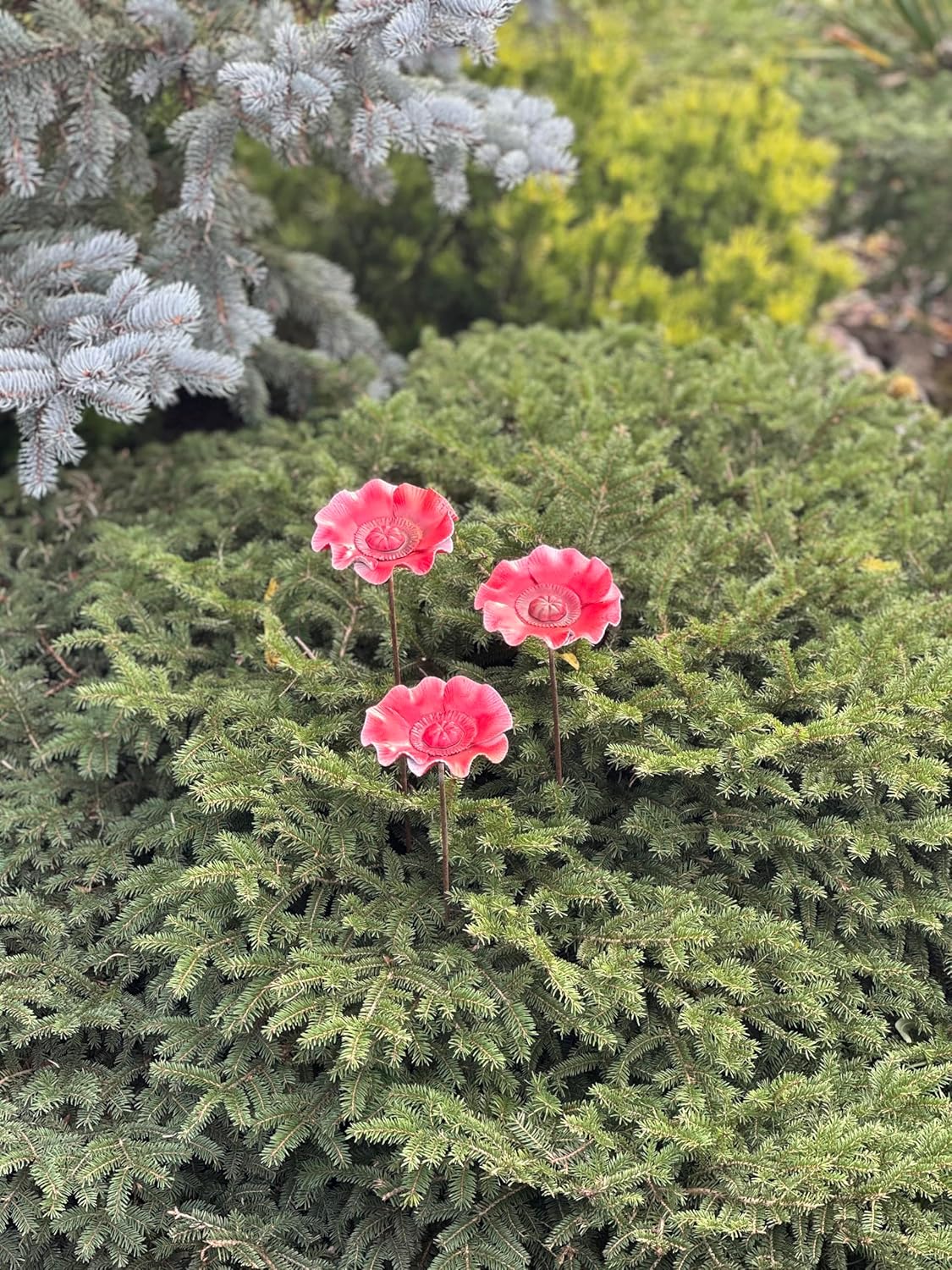 Metal Flowers Set of 3, Garden Stakes Garden Decor, Yard Art, Outdoor Metal Sculpture