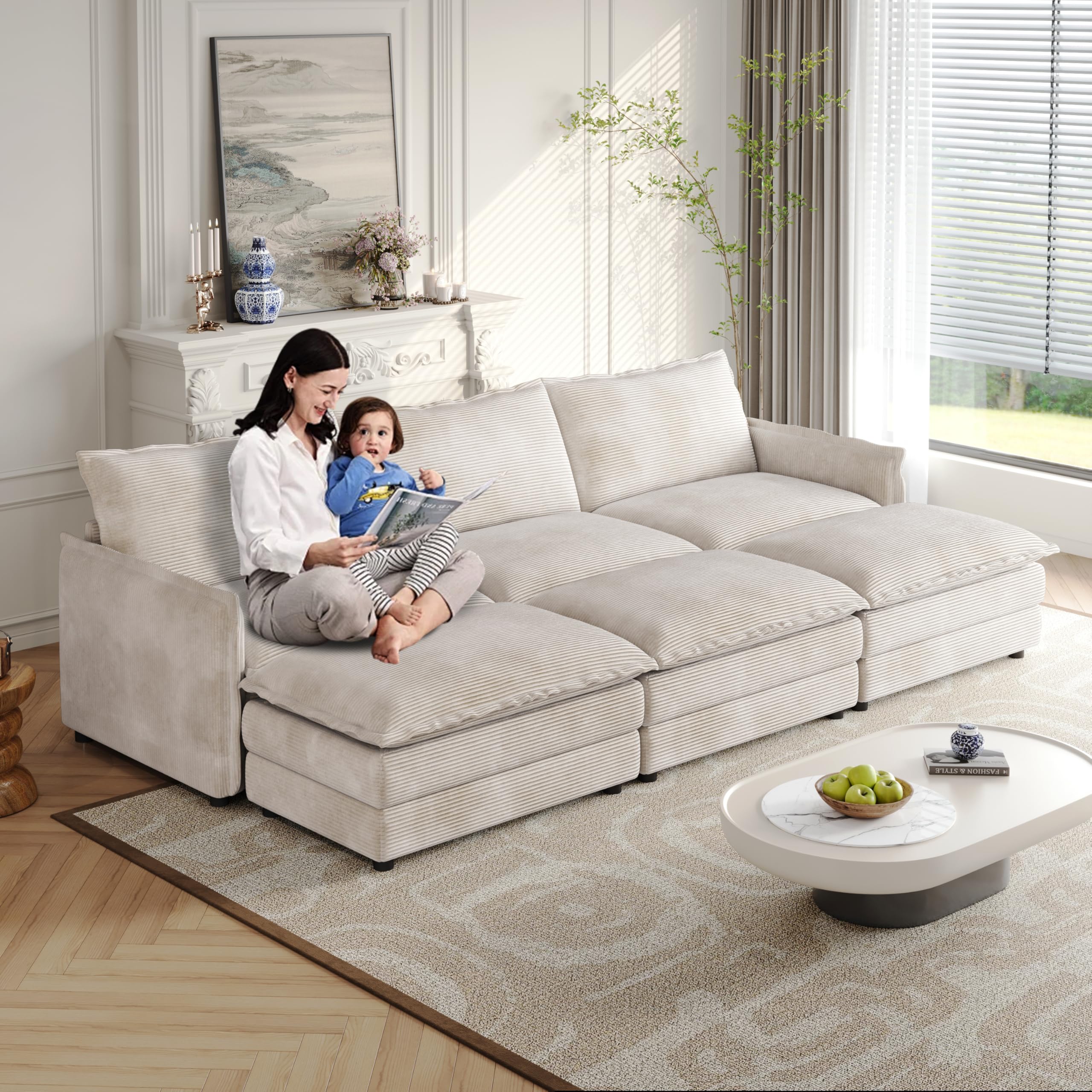 Amazon.com: Corduroy Fabric Cloud Couch with 3 Ottoman, Oversized