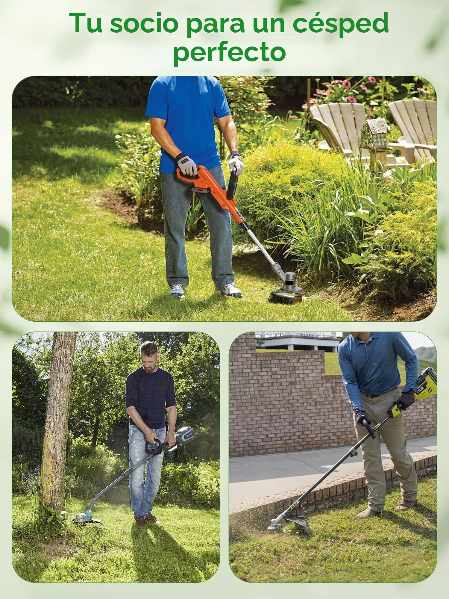 SUNMON Cabezal de Corte para Desbrozadora M10 x 1,25 LG con Carrete Universal 7 m x 3 mm, Cabezal Automático Tap & Go para Cortadora de Desbrozadora y Cortacéspedes