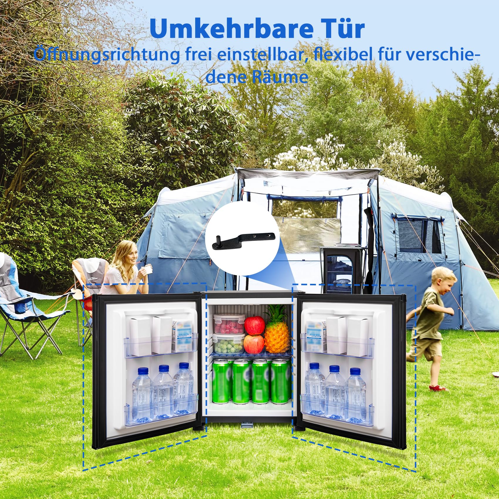 Camping Kühlschrank 12V 230V, 30L, 12V Kühlschrank, mit Schloss, Leise Kühlschrank, Tragbar, Wohnwagen Kühlschrank für Reisen, Camping, Hotel und Büro, Schwarz