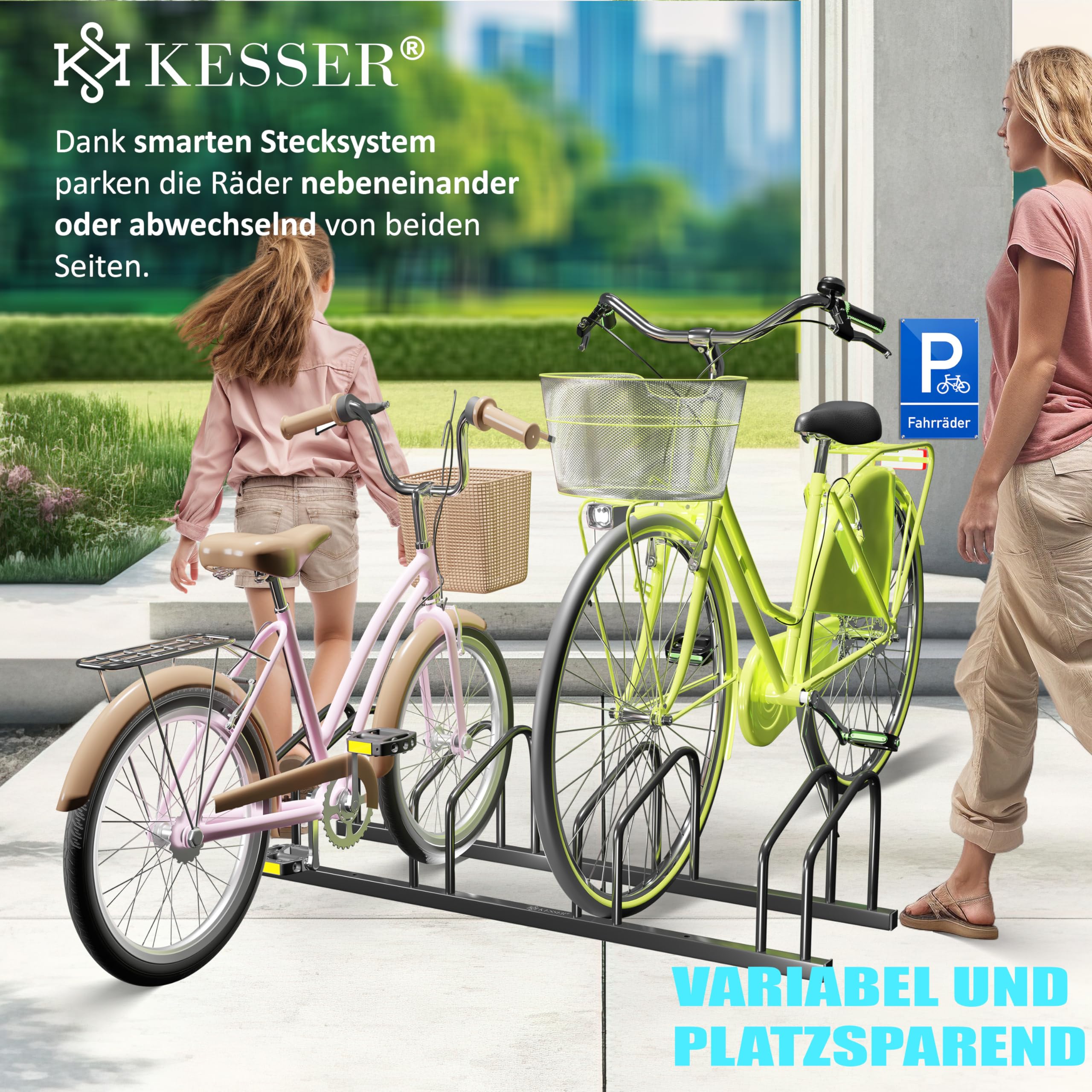 KESSER® Rastrelliere per Bicicletta con targhetta di parcheggio, Supporto Multiplo con Distanza di 37 cm, per Pneumatici di Larghezza 30-65 mm, Supporto per Bicicletta,
