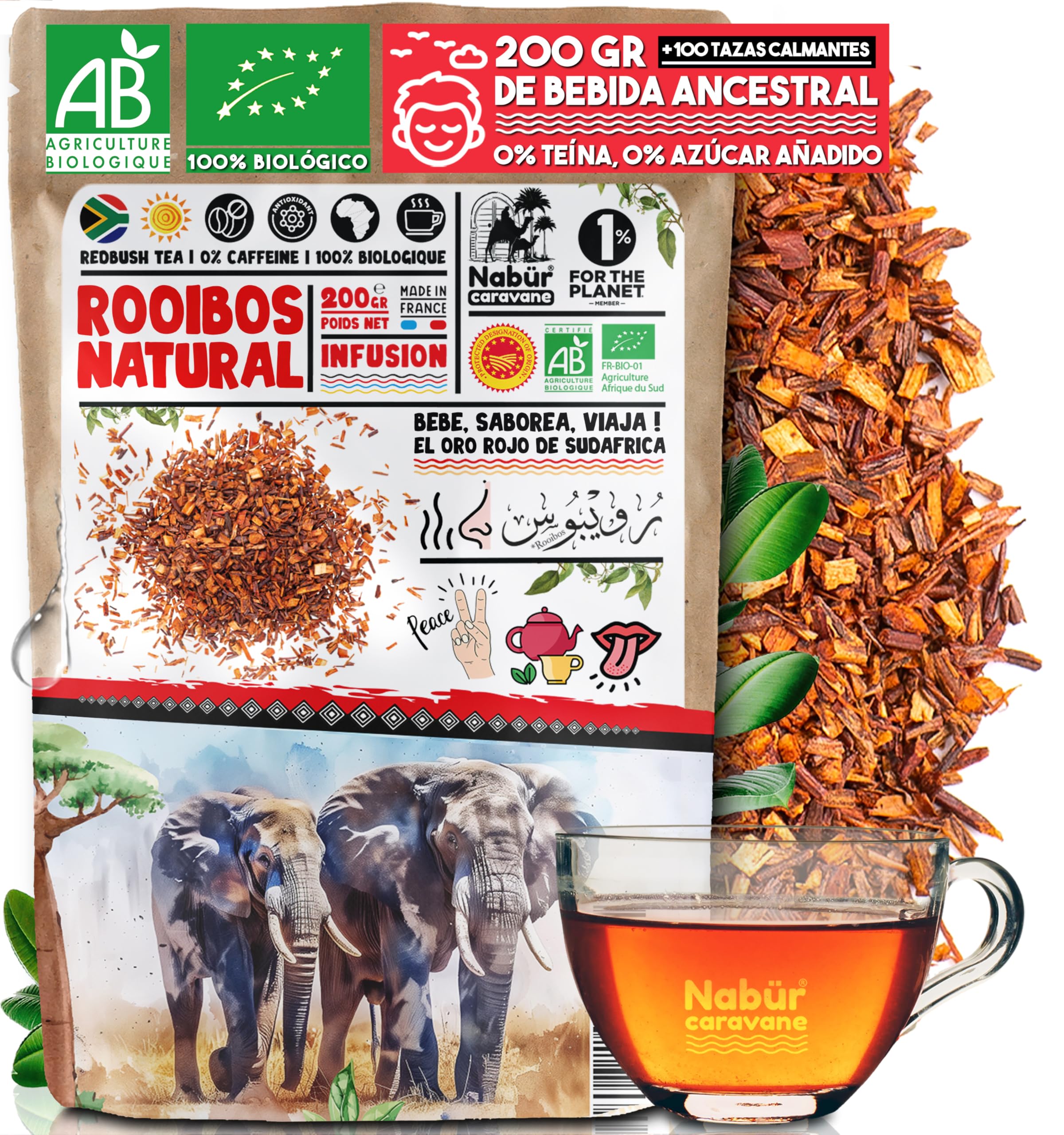 Rooibos Biologico Sfuso Bio 200g Tè Rosso Antiossidante 0% Teina Caffeina Nabür