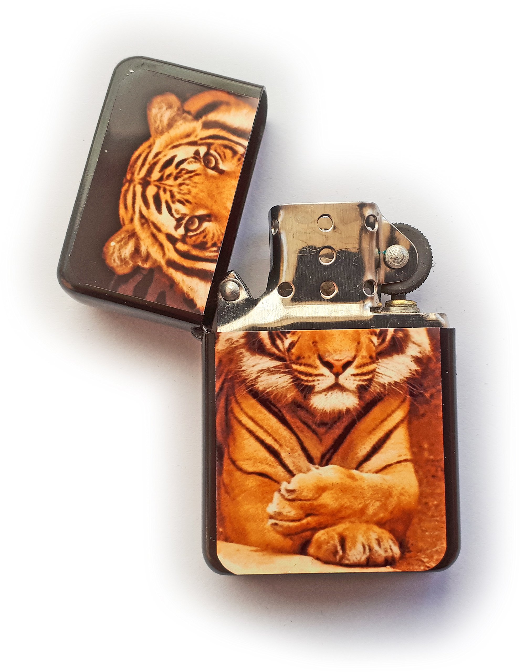 Stoneys Badges Black Tiger Petrol Lighter In Pouch Big Cat Animal Wild Life