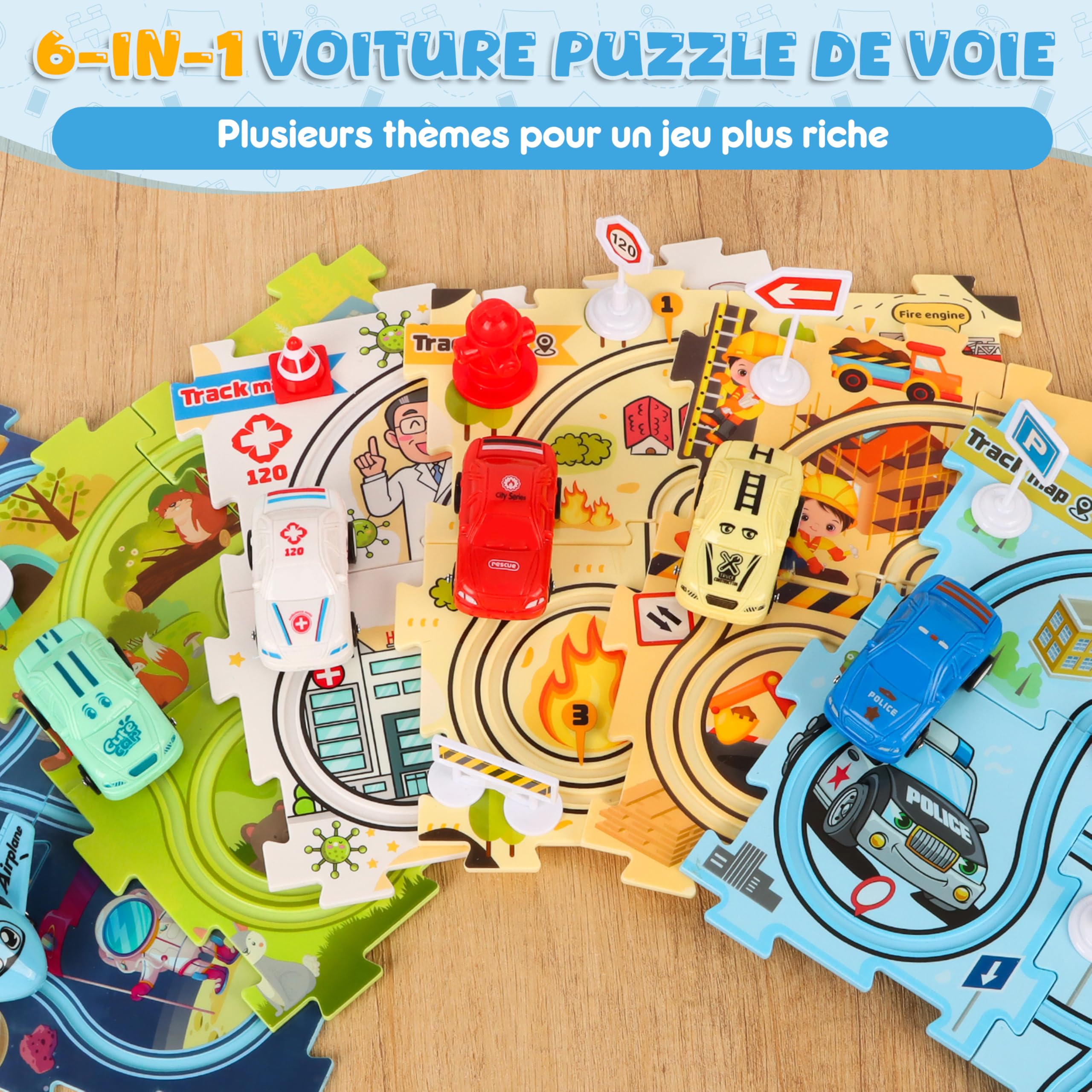 Charmofun 6 Styles Circuit Voiture Enfant, Jeux Éducatif pour Enfants 3 4 5 6 7 Ans, DIY Puzzle Piste de Course avec 6 Voitures Jouets, Cadeau pour Garçon Fille 3+ Ans
