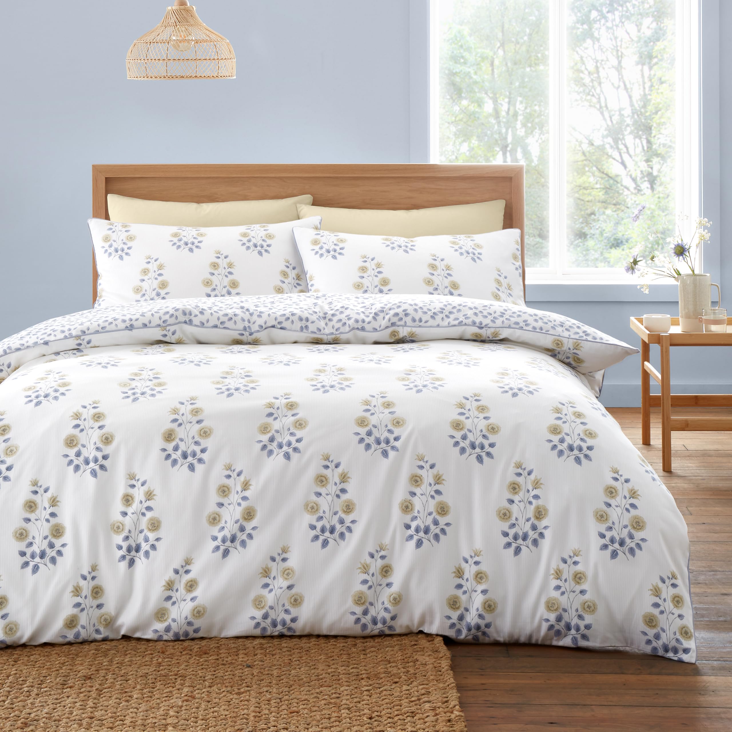 Parure de lit Bianca Eloise satin de coton 230 fils blanche et bleue housse de couette king