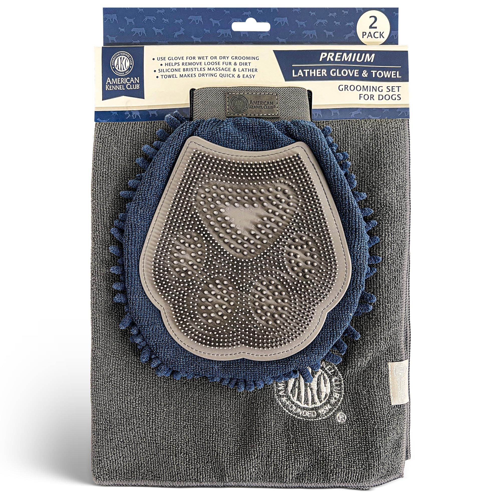 AKC 2-in-1 Dog Grooming Glove and Quick-Dry Towel