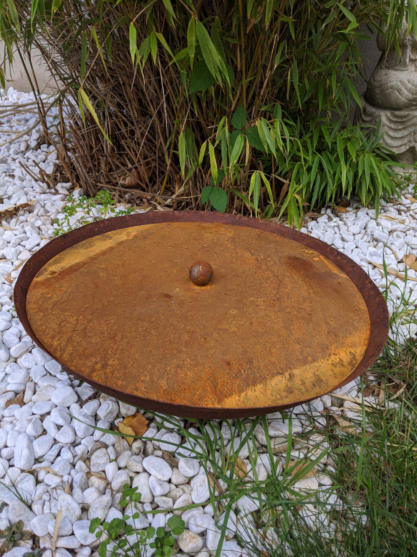 Zen Man Edelrost Garten Feuerschale mit Topfdeckel Rost Gartendeko (Feuerschale:d=60cm H16cm, 1.8mm)