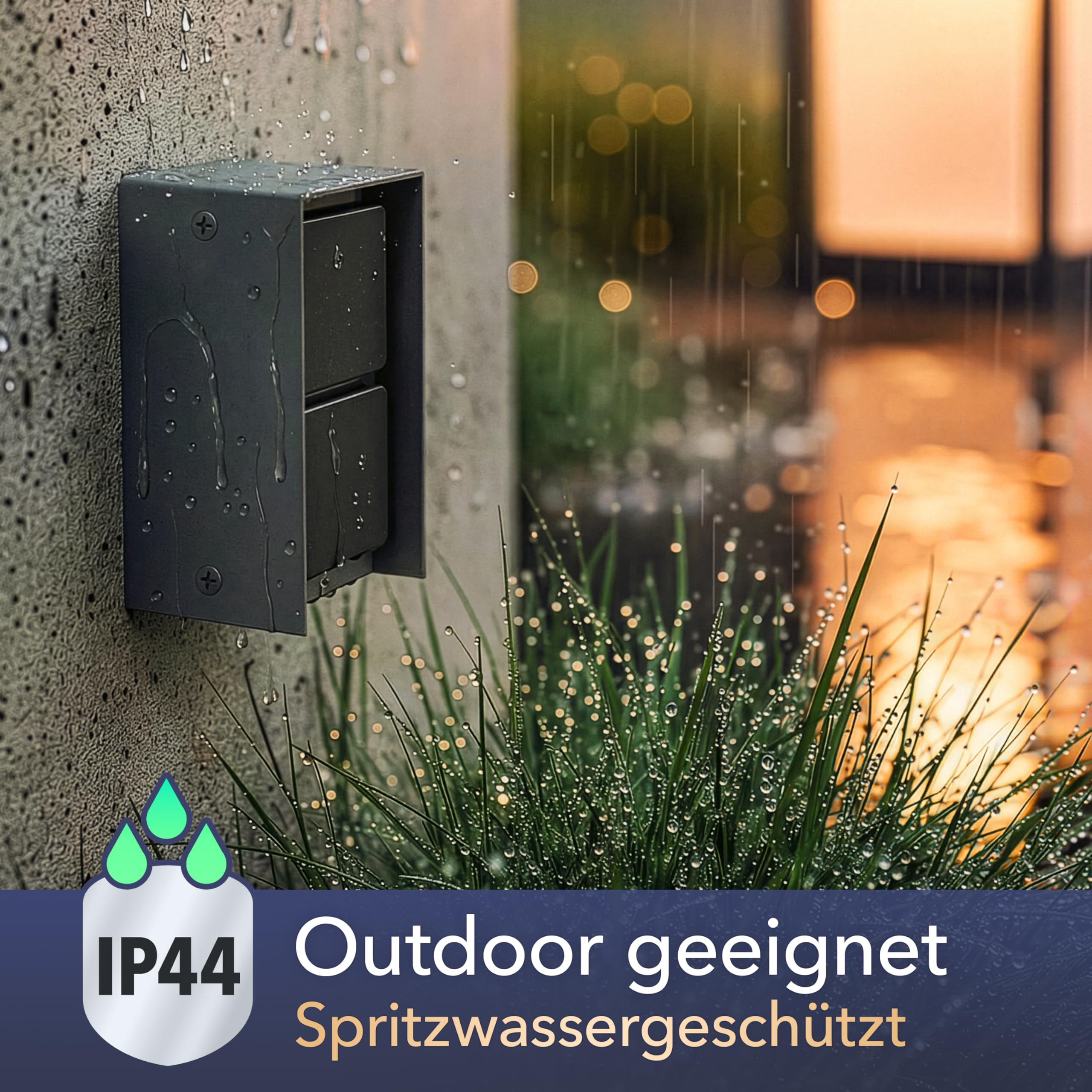 ledscom.de Presa da esterno doppia STEDDA, IP44, acciaio inossidabile antracite, montaggio verticale, prese per giardino, terrazza e spazi esterni