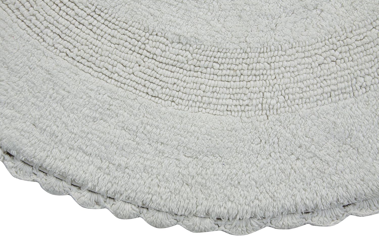 SPA Bath Rug 100% Soft Cotton 36 Inch Round, Reversible-Different Pattern On Both Sides, Solid White Color, Hand Knitted Crochet Lace Border, Hand Tufted, 200 GSF Weight, Machine Washable