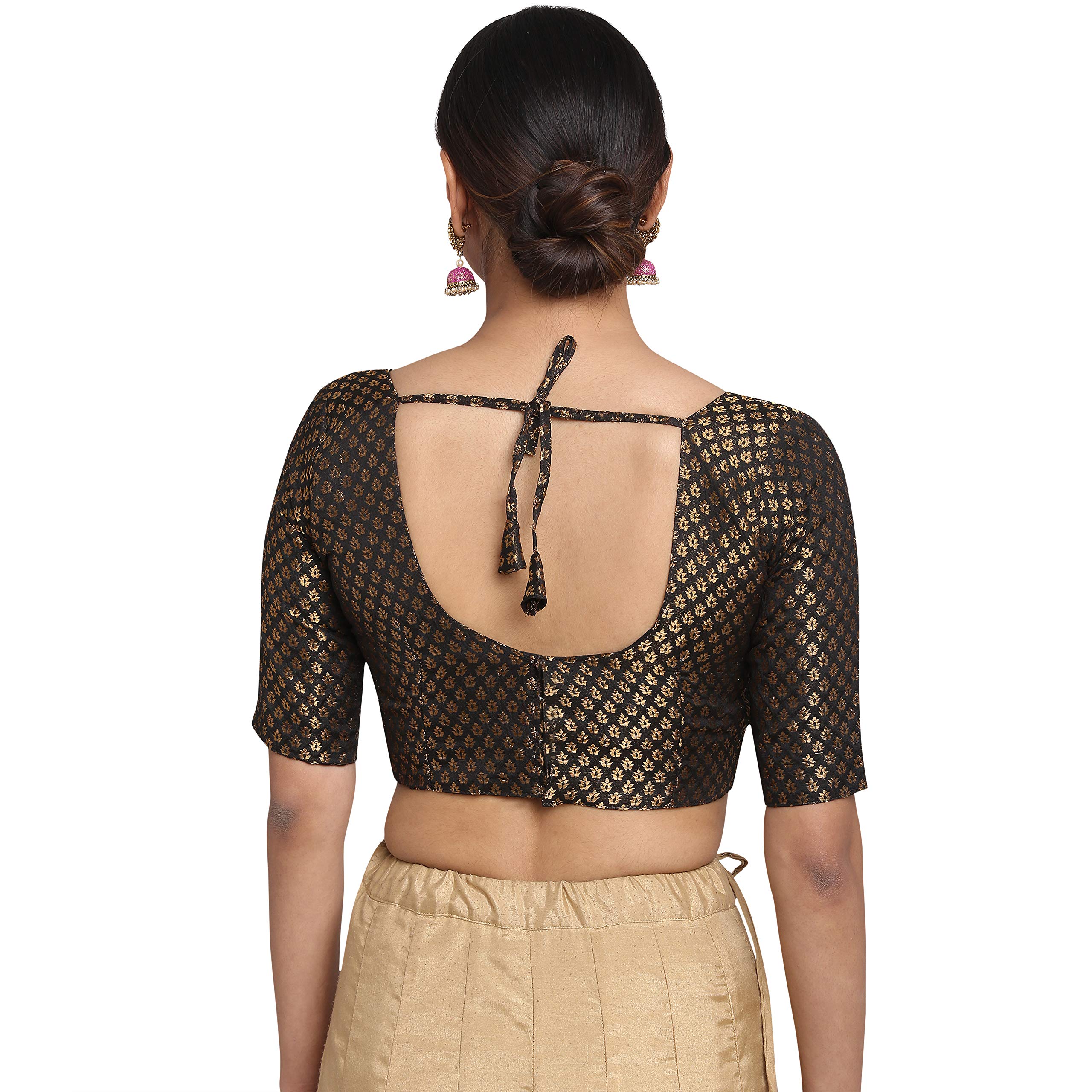 Oomph Women's Art Silk Solid 3/4 Sleeve Saree Blouse (Rbbl14M_Soot Black_M)