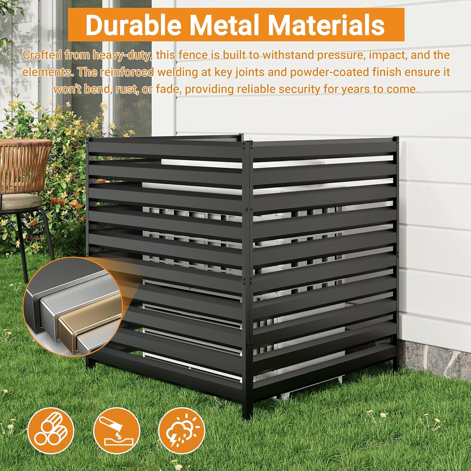 CJF Outdoor Privacy Screens, 42" H x 38" W Metal Air Conditioner Fence Panels, Pool Equipment Enclosure, Trash Can Screens Fence Kit for Outside Backyard Patio(Black/3-Panel)