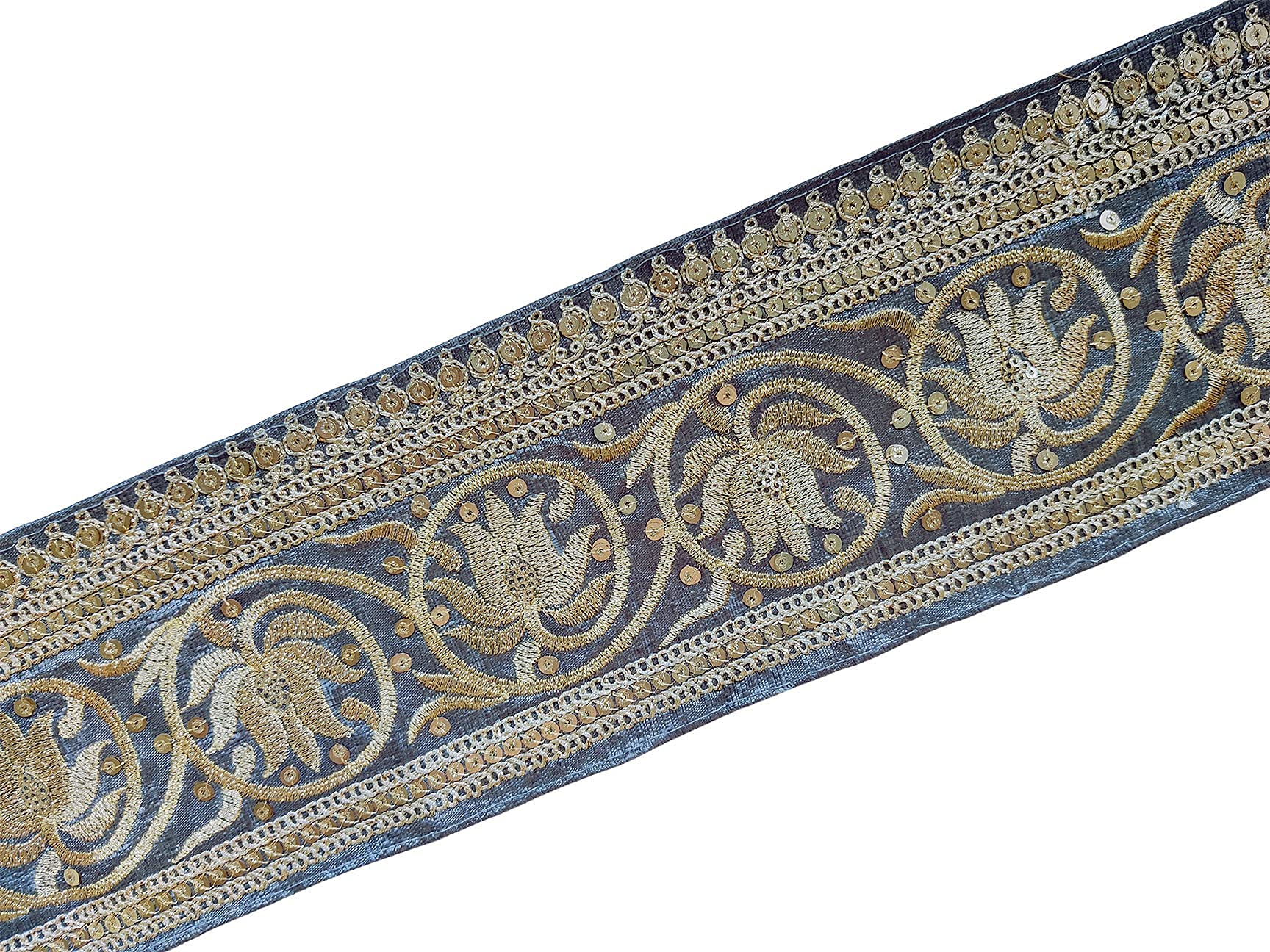 Trim for Sewing - 2 Yards Indian Embroidered Lace Grey - Decorative Border - for Sewing and Craft - by Craftbot