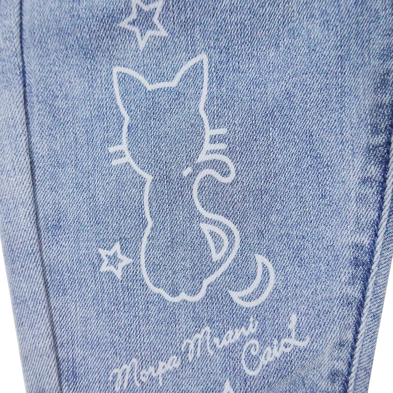 KIDSCOOL SPACE Baby Girls Jeans,Elastic Waist Cat Printed Denim Pants - Image 4