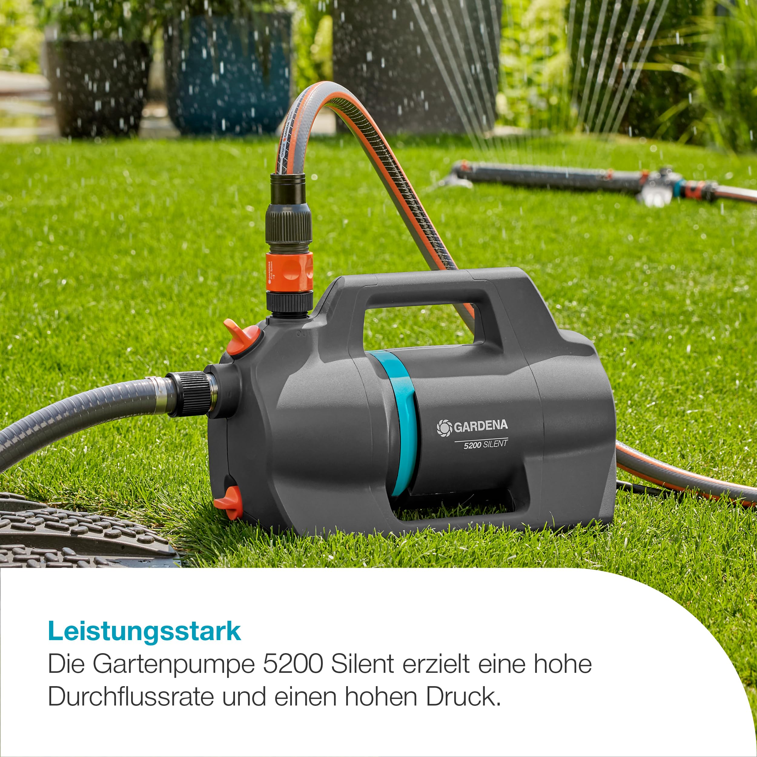 Gardena Gartenpumpe 5200 Silent Pumpen: 26% mehr Wasserdurchfluss bei gleichem Energieverbrauch im Vergleich zum Vorgänger-Modell*, Leise im Betrieb (09084-20)