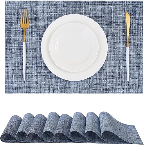 Miniatura 88 de Leetaltree - Juego de 6 manteles individuales, resistentes al calor, antideslizantes, para mesa de comedor, lavables, duraderos, tejido de PVC Azul
