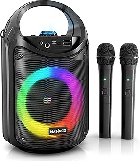 Karaoke Machine for Kids and Adults with 2 Wireless Bluetooth Microphones, PA Portable Speaker with Colorful LED Lights, Supports TF Card/USB, AUX/MIC in, TWS for Home Party, Burletta C10 V2