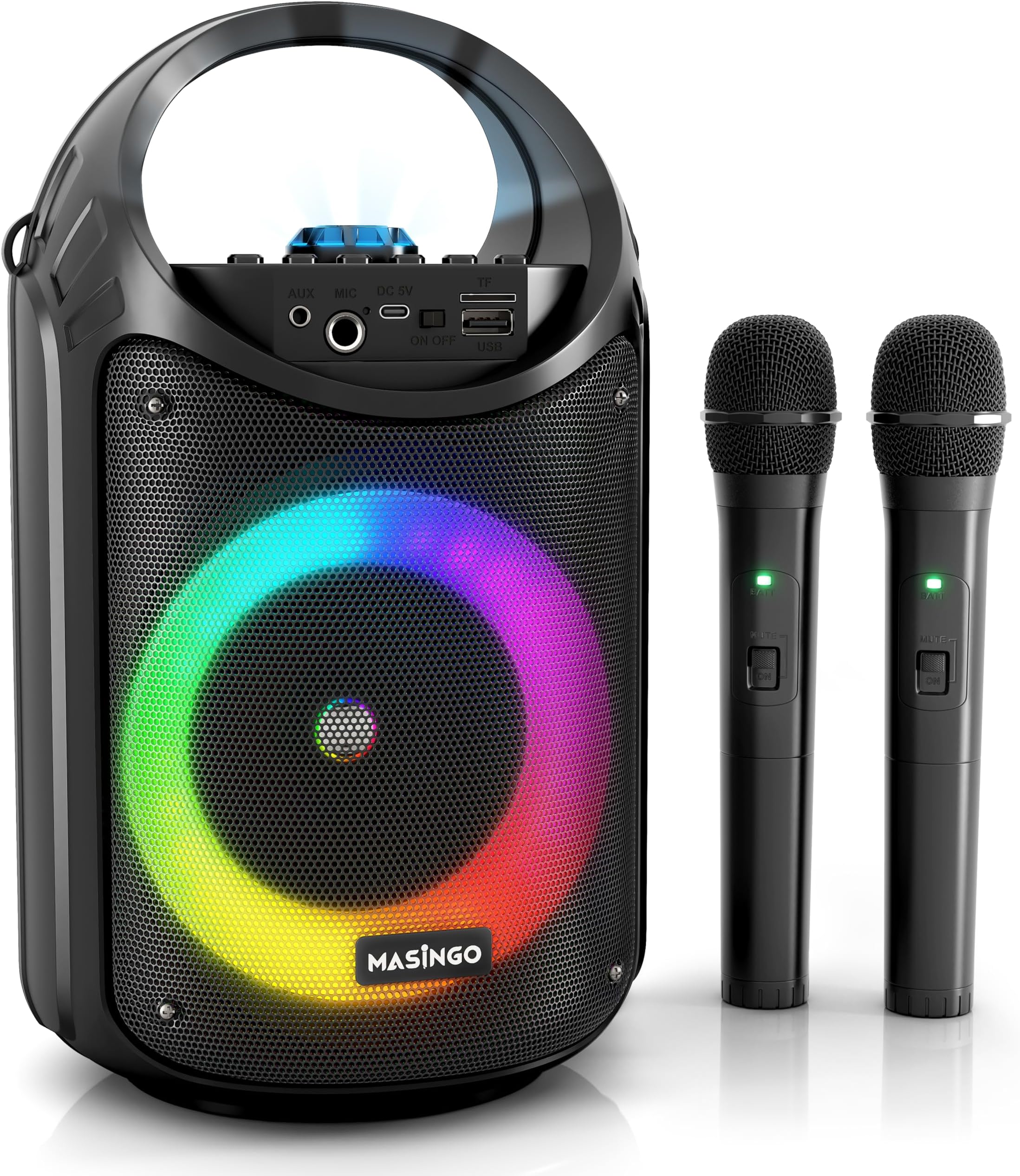 Karaoke Machine for Kids and Adults with 2 Wireless Bluetooth Microphones, PA Portable Speaker with Colorful LED Lights, Supports TF Card/USB, AUX/MIC in, TWS for Home Party, Burletta C10 V2